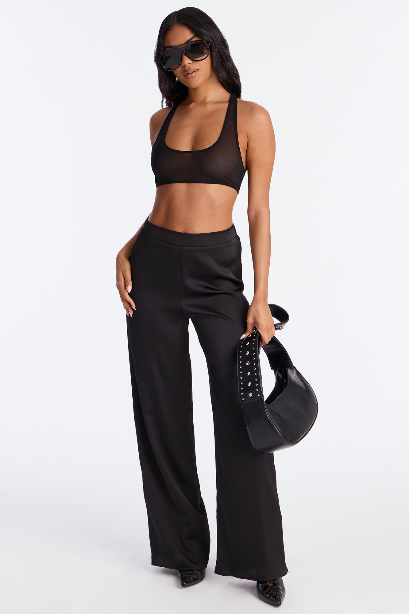 Claudia Satin Wide Leg Pant 32″ - Black image 5