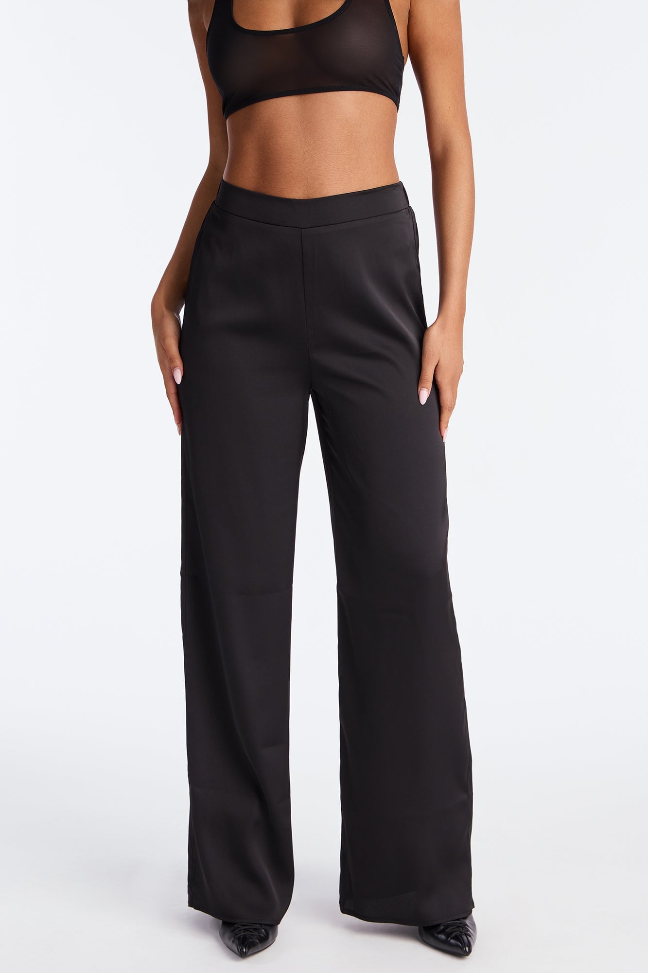 Claudia Satin Wide Leg Pant 32″ - Black image 6