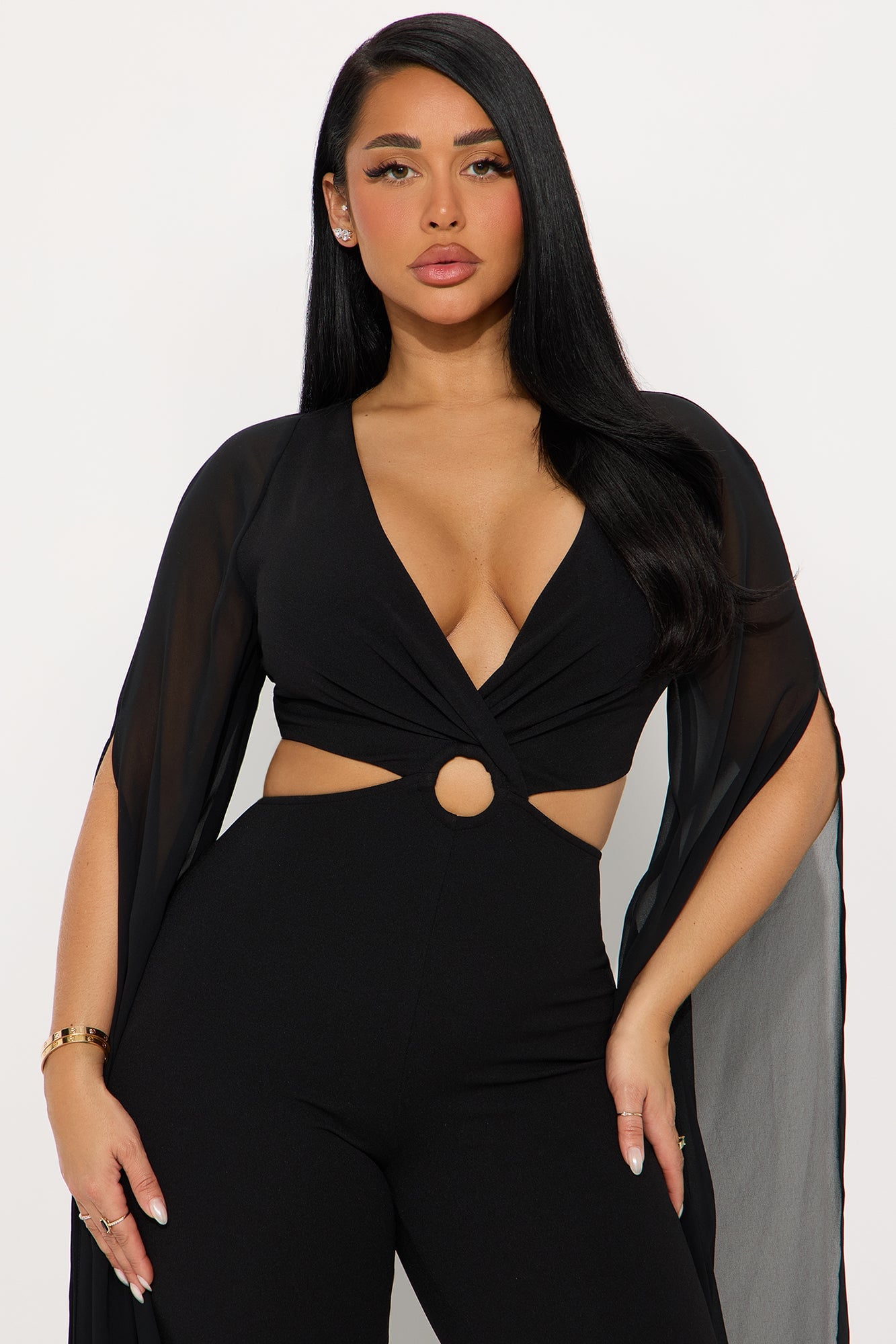 Gemma Draped Mesh Jumpsuit - Black image 5