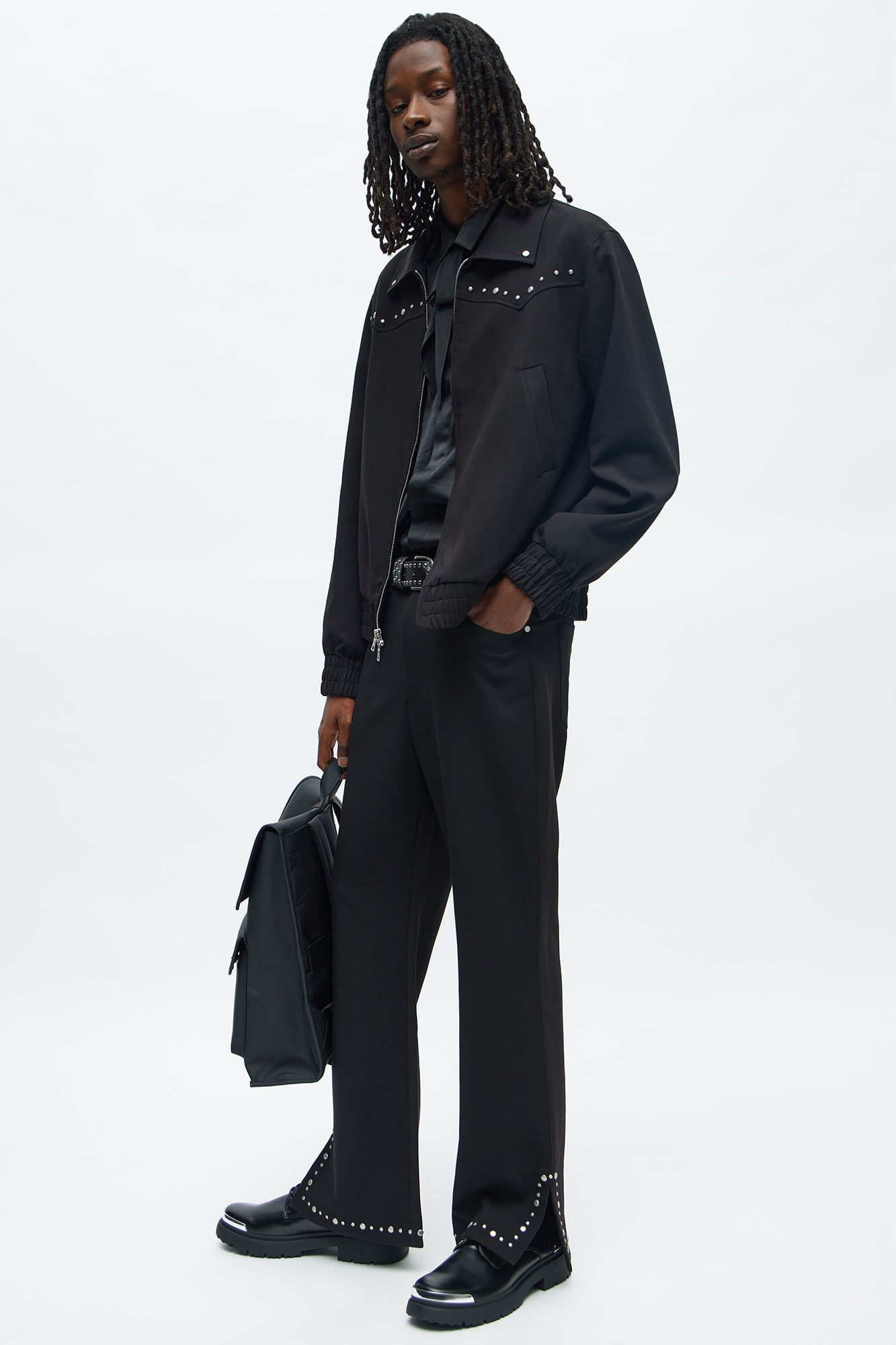 Stacked Slim Flare Studded New Age Rebel Pant - Black image 5