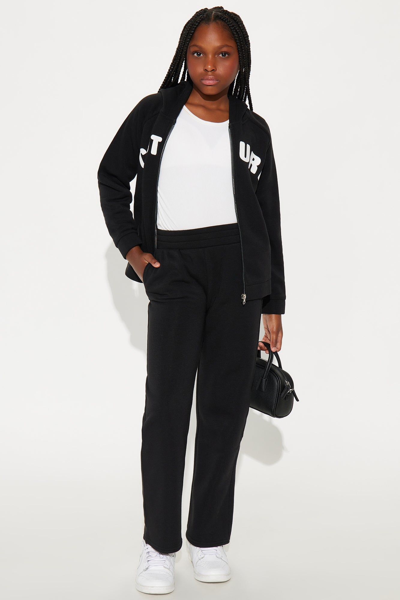 Mini Couture Comfort Zip Up Fleece Pant Set - Black image 1