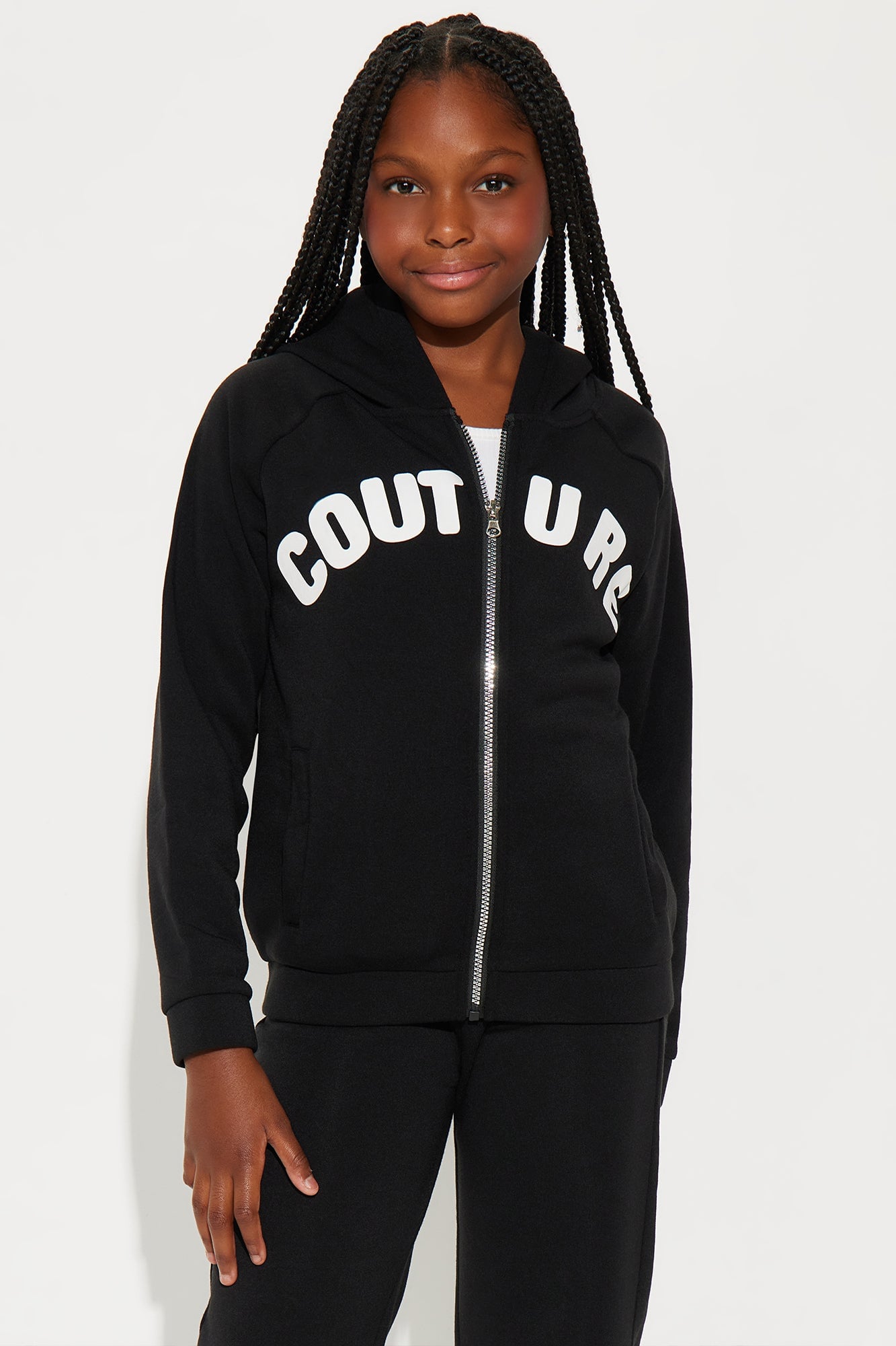 Mini Couture Comfort Zip Up Fleece Pant Set - Black image 2