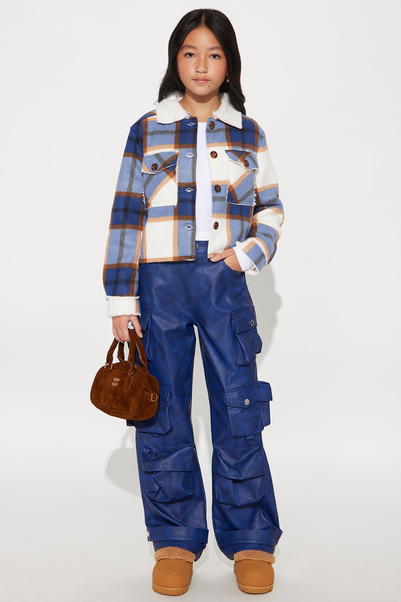 Mini Cozier Than You Plaid Sherpa Jacket - Blue image 2