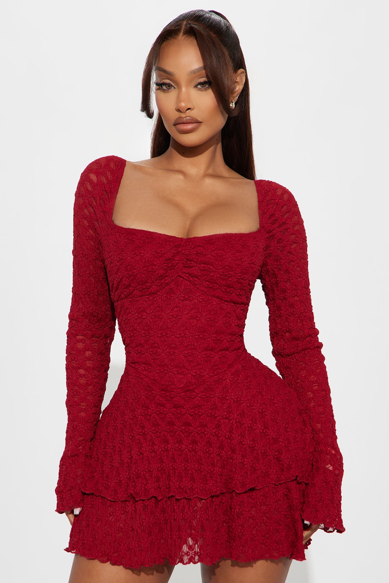 Dusk to Dawn Lace Mini Dress - Burgundy image 4