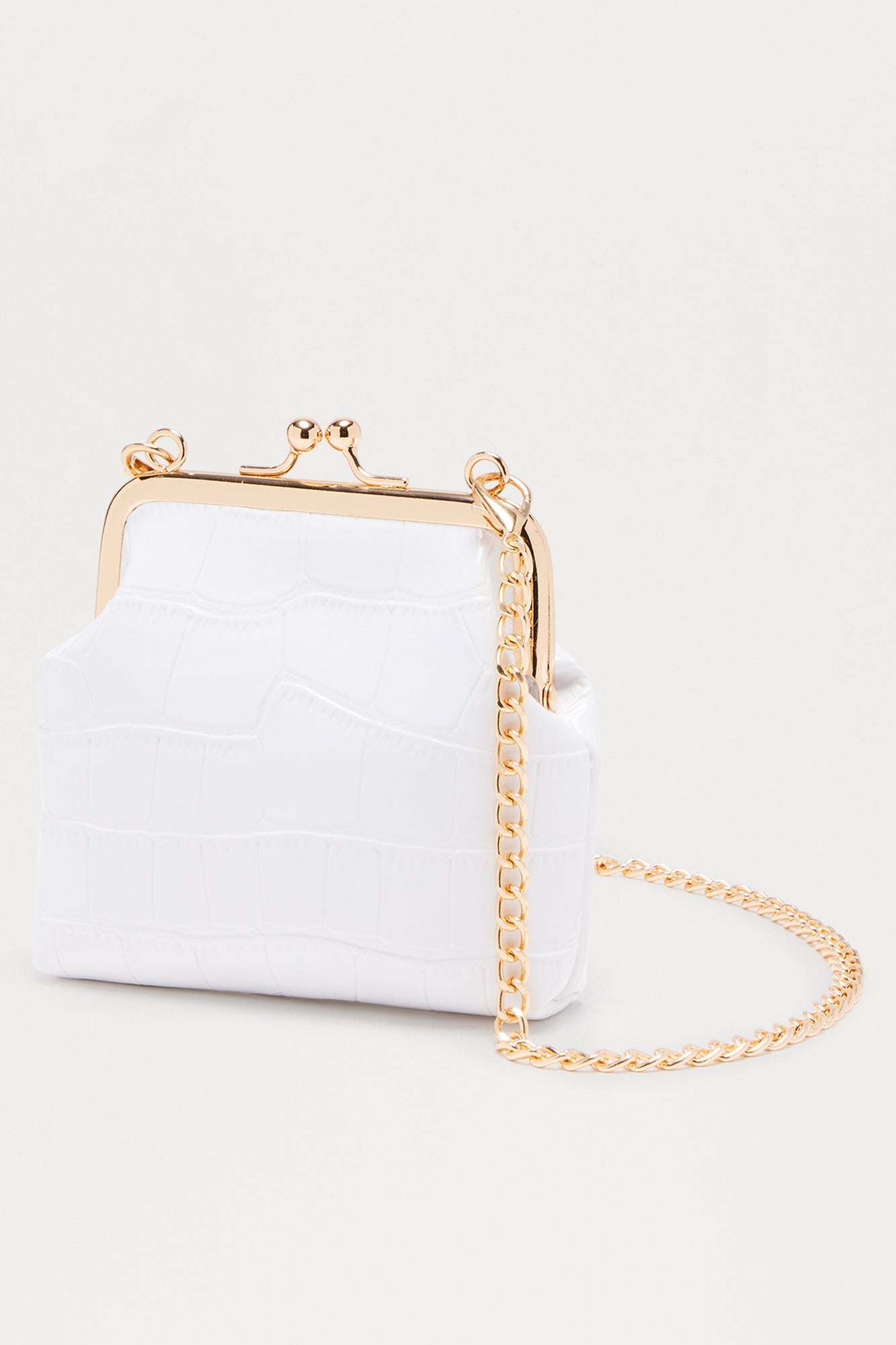 Little Keepsake Embossed Croc Faux Leather Coin Purse - White image 4