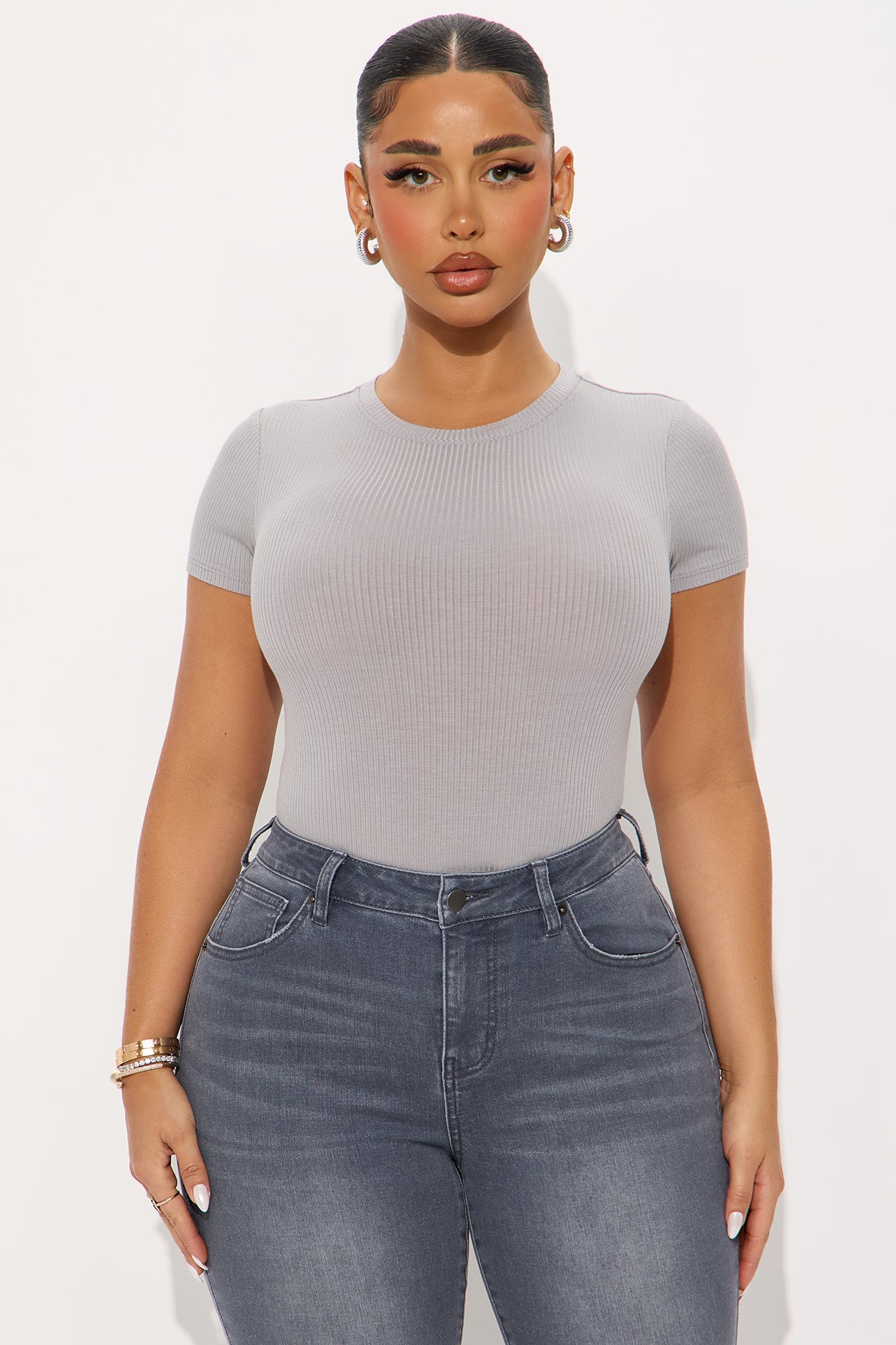 Aliza Ribbed Bodysuit - Grey image 7