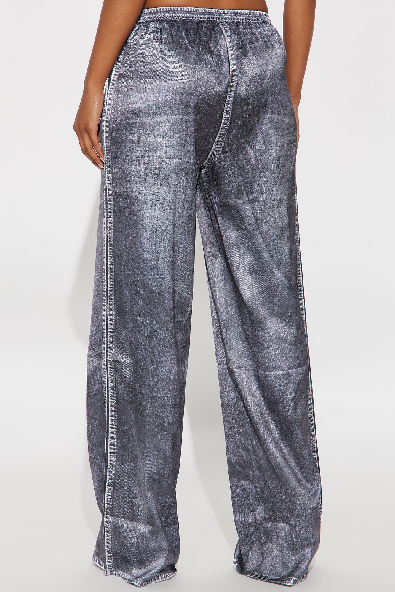 Out The Mix Denim Print Satin Pants - Grey image 7