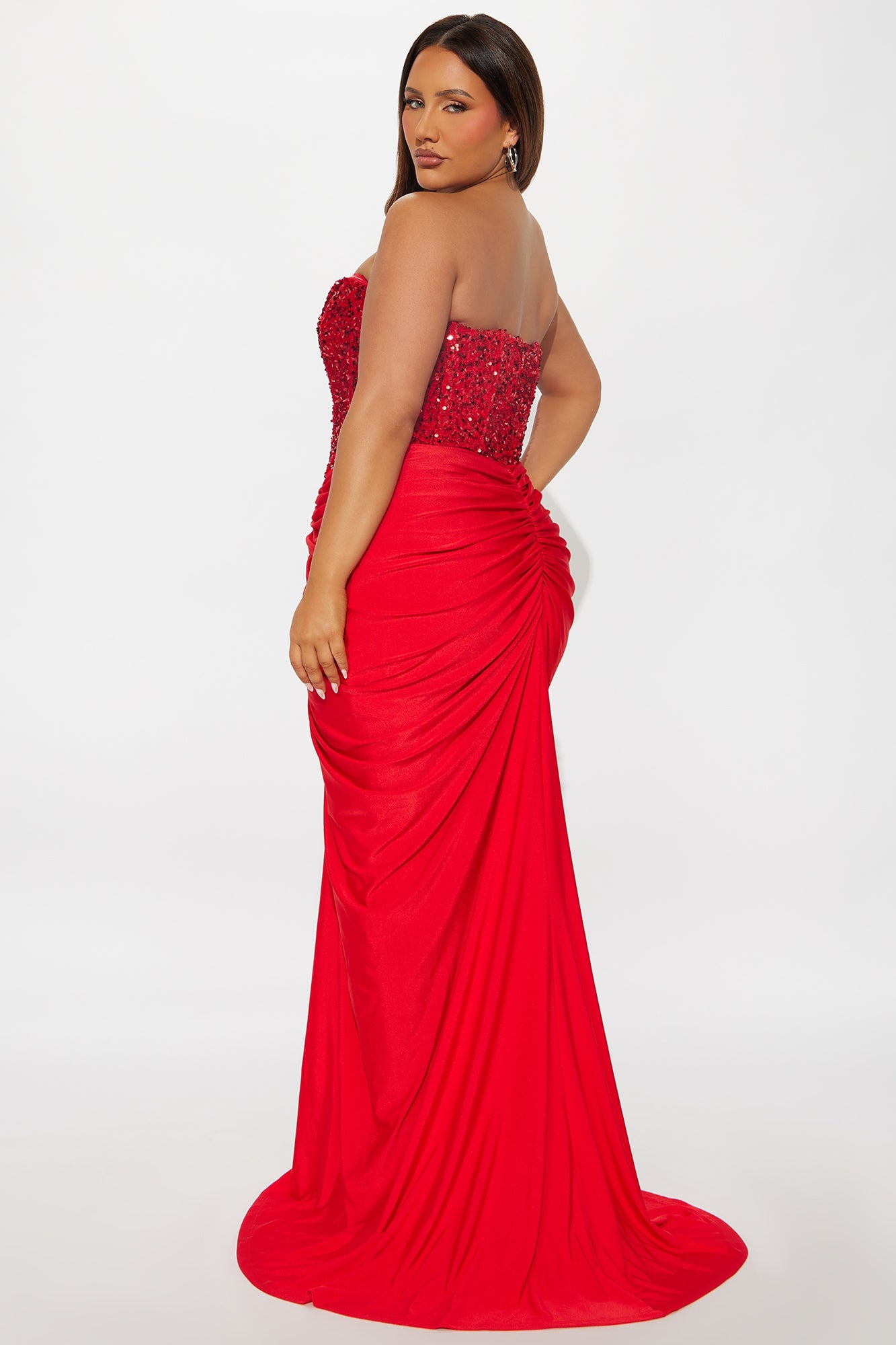 Can't Look Away Ruched Sequin Gown - Red image 3