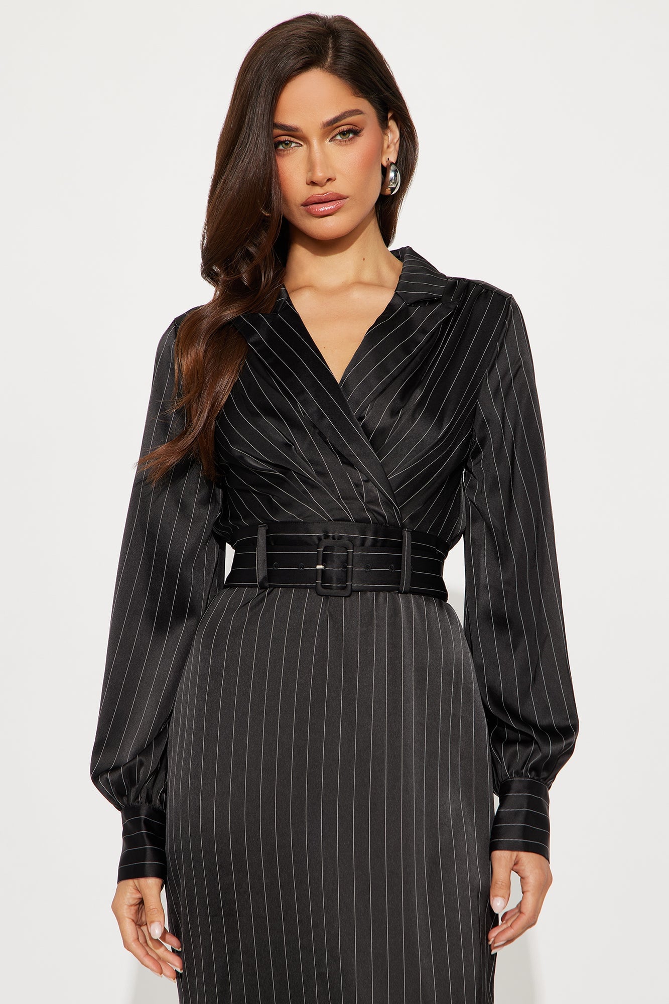 Call The Shots Belted Satin Midi Dress - Black image 5