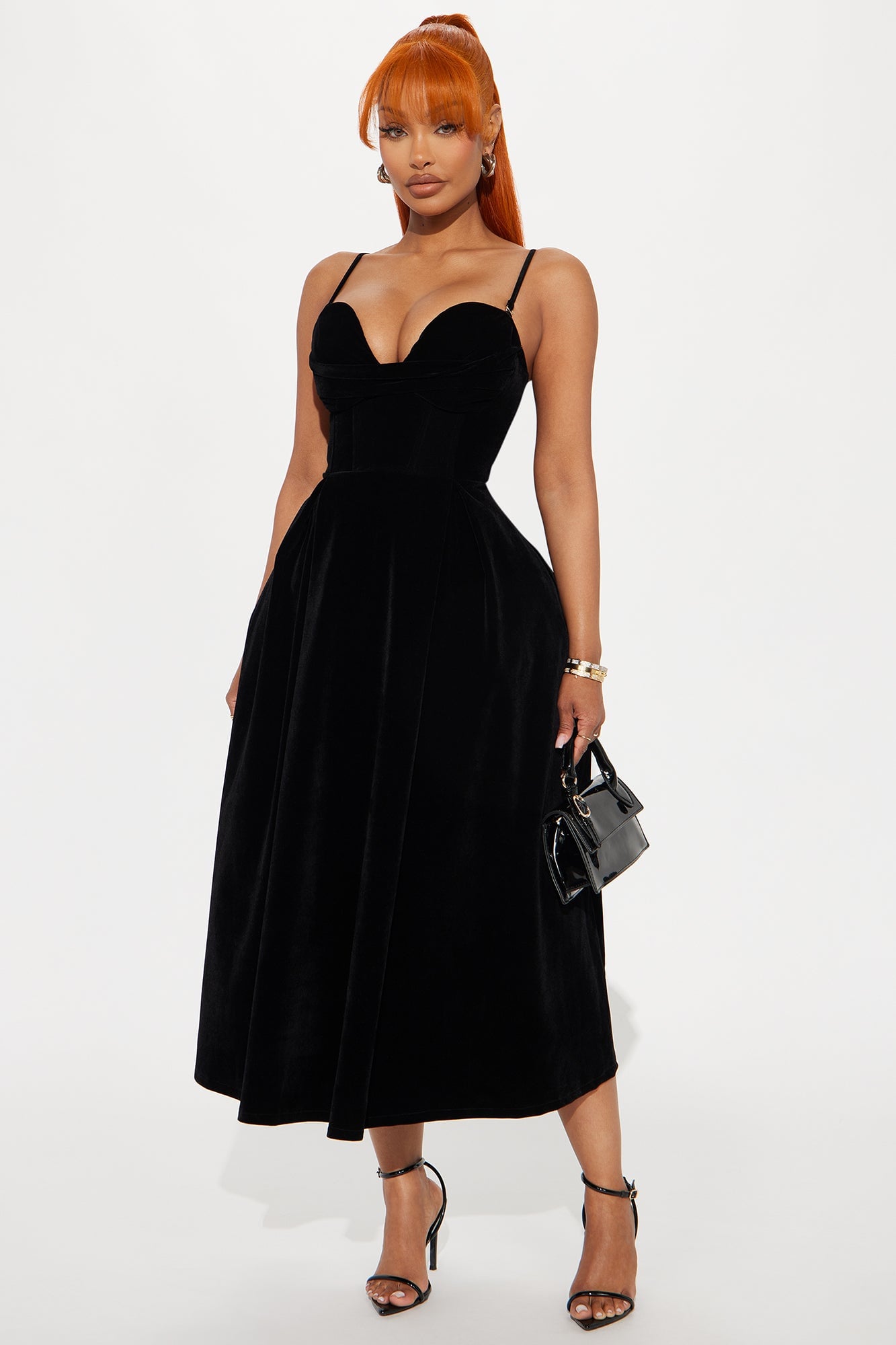 Head Over Heels Velvet Midi Dress - Black image 4