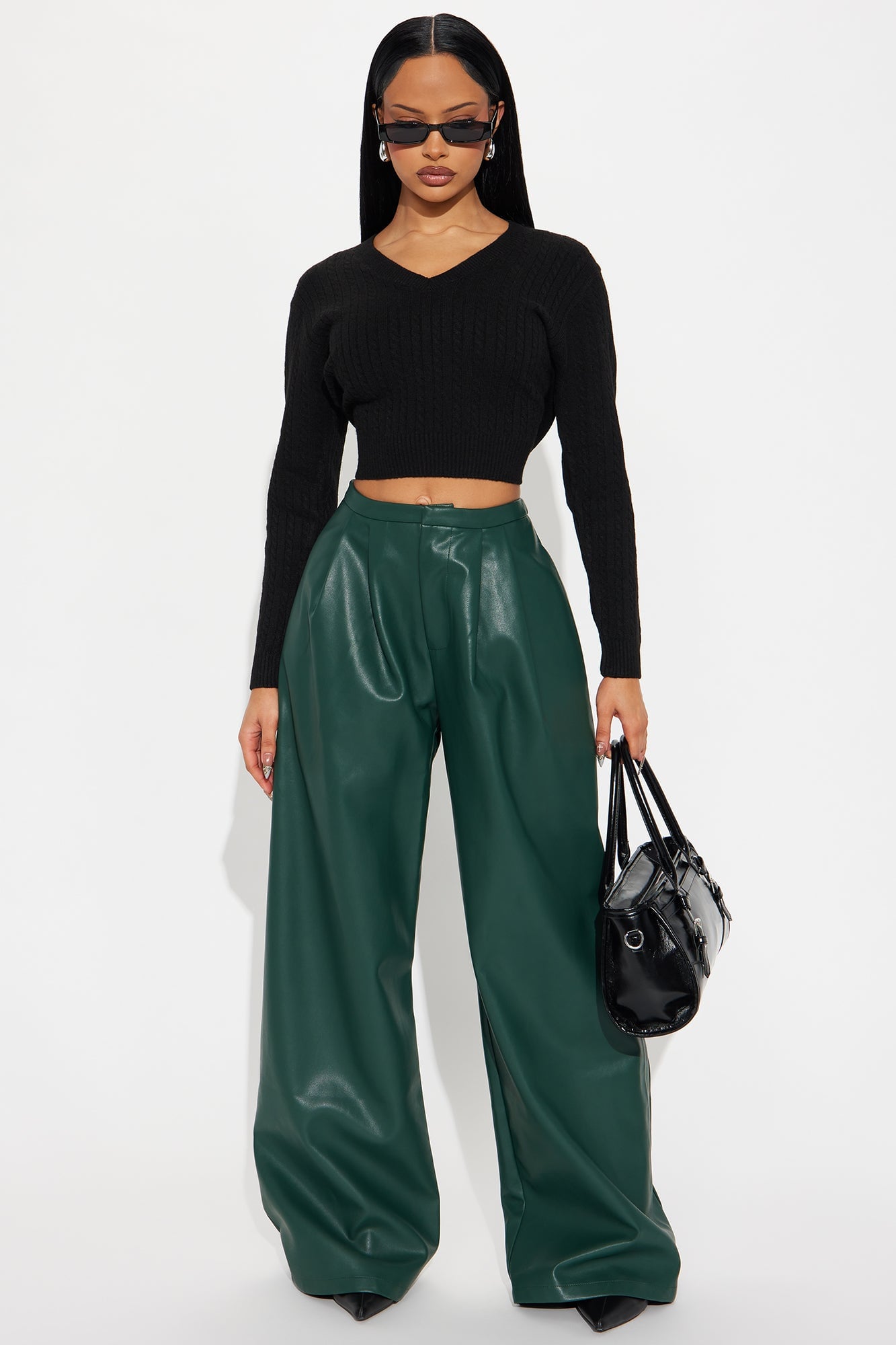 Frosty V Neck Cable Knit Sweater - Black image 2