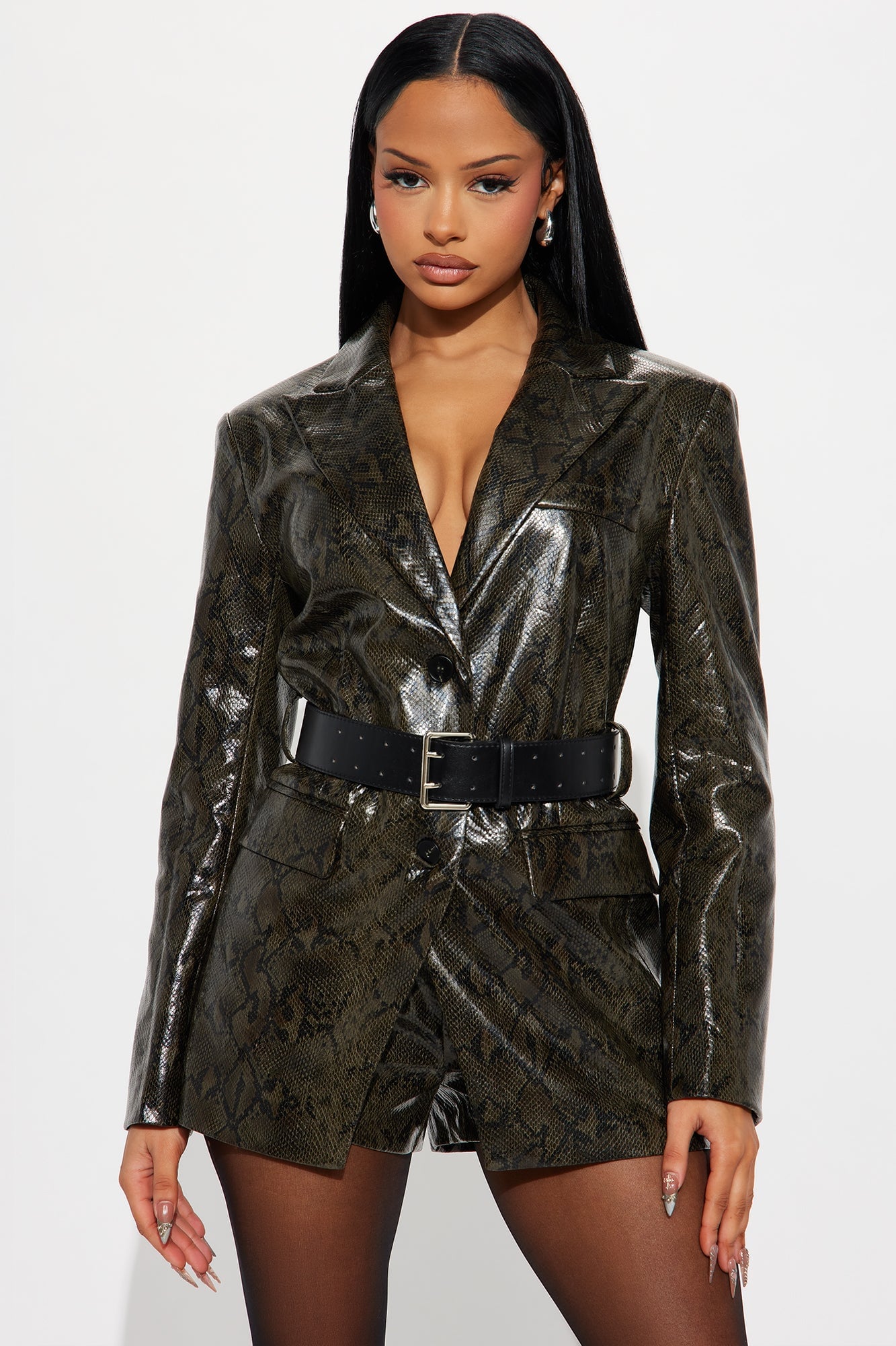 Brenda Belted Blazer Short Set - Green image 5