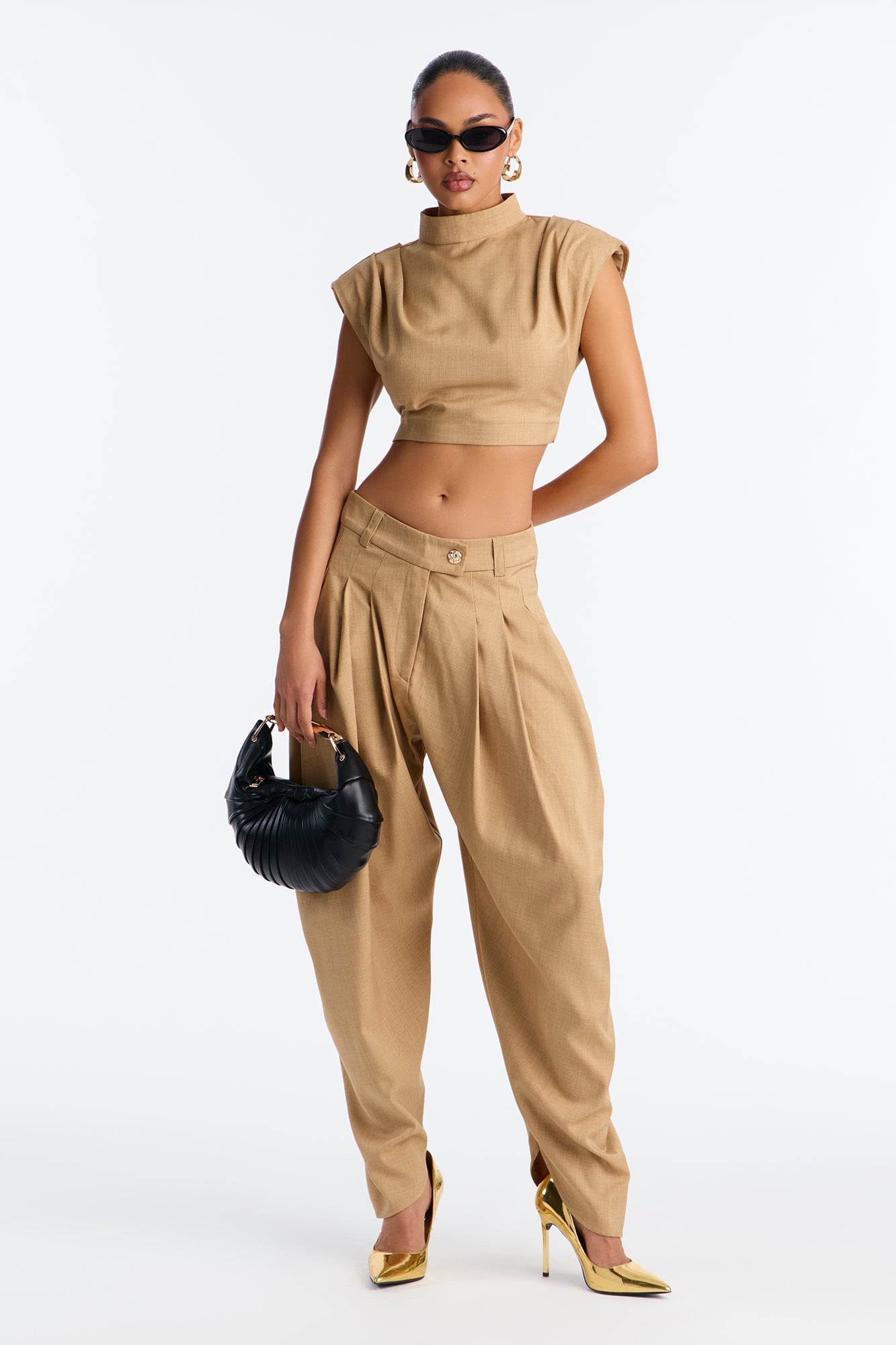 Amelia Pleated Barrel Leg Pant Set - Taupe image 4