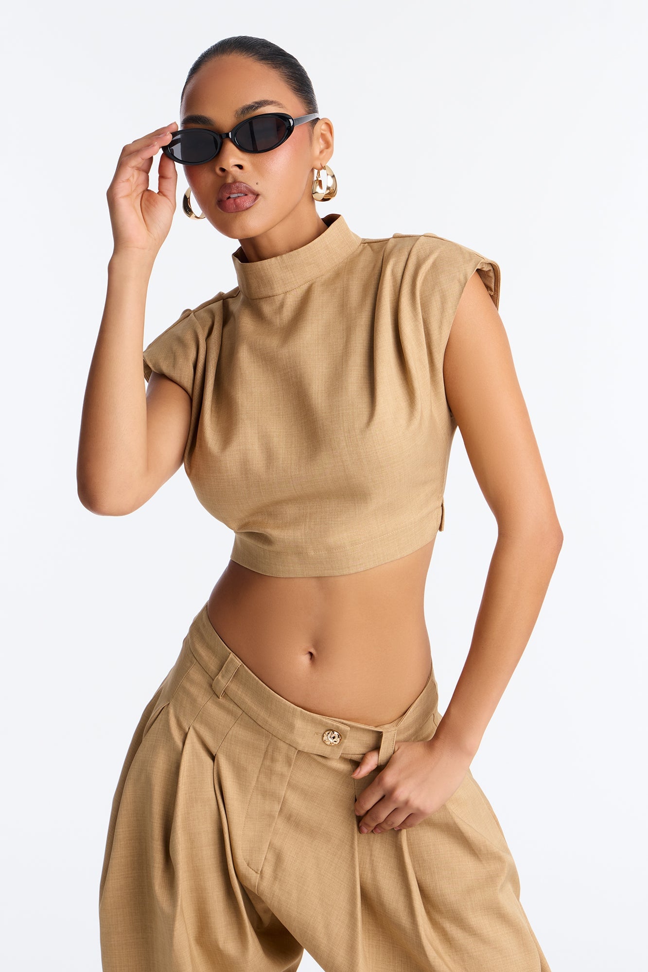 Amelia Pleated Barrel Leg Pant Set - Taupe image 5