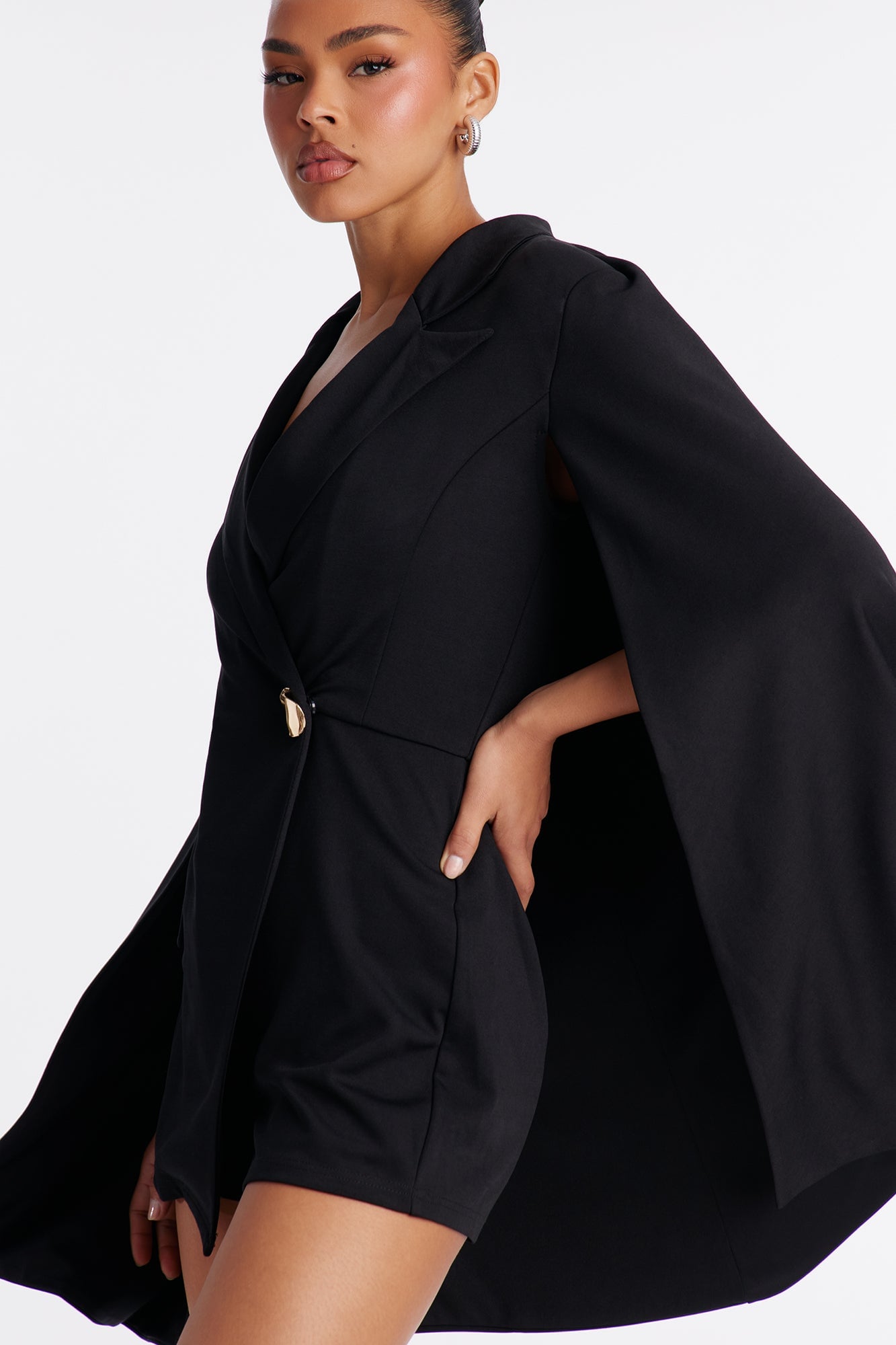 Hustler Empire Cape Sleeve Romper - Black image 5