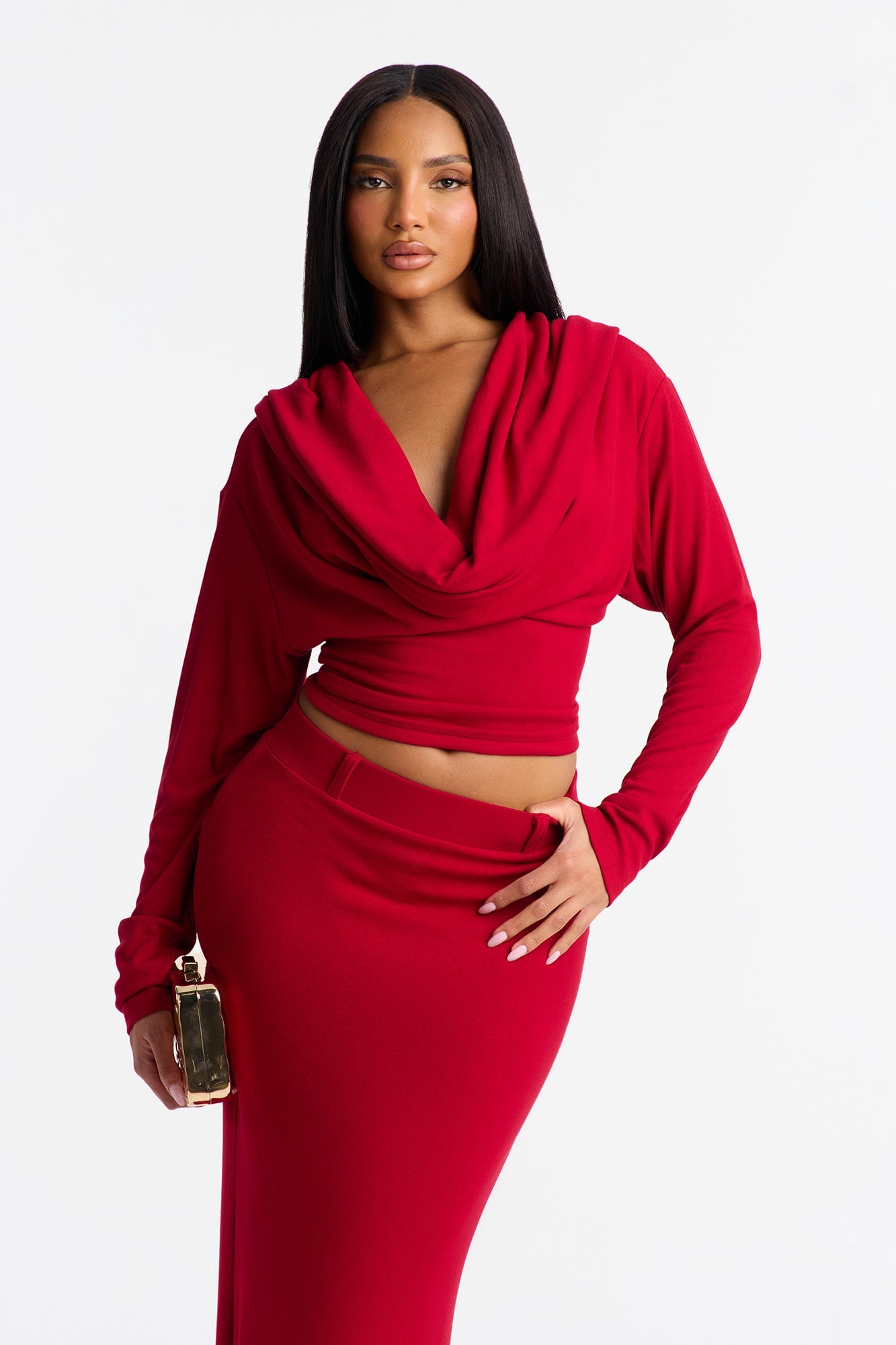 Flow With It Hooded Maxi Skirt Set - Red image 3