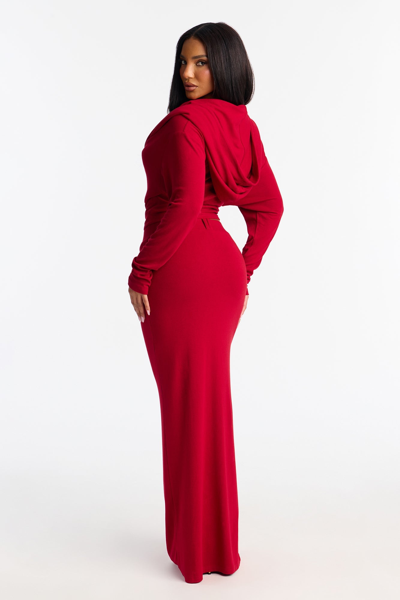 Flow With It Hooded Maxi Skirt Set - Red image 4