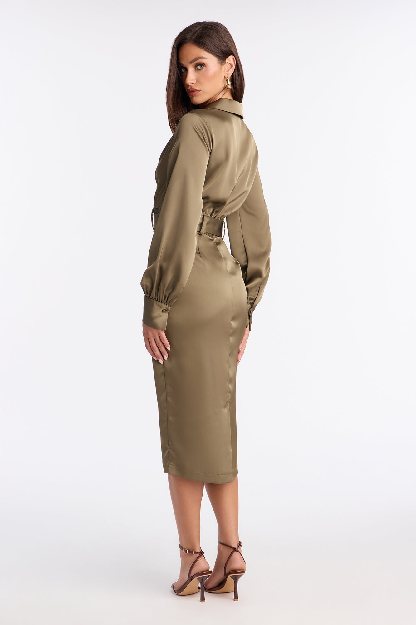 Braylynn Belted Satin Midi Dress - Sage image 8