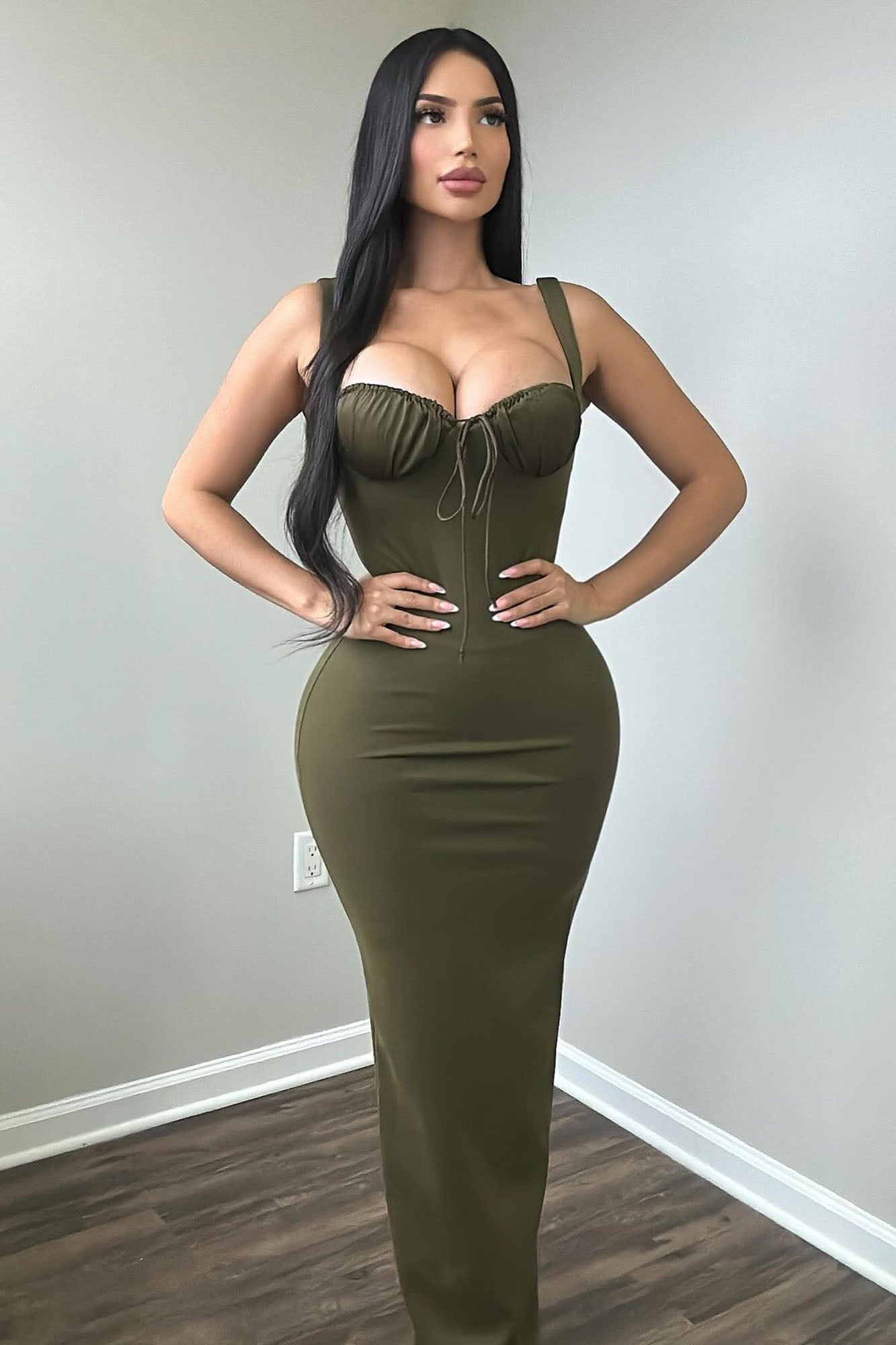 Sonya Low Back Maxi Dress - Olive image 7