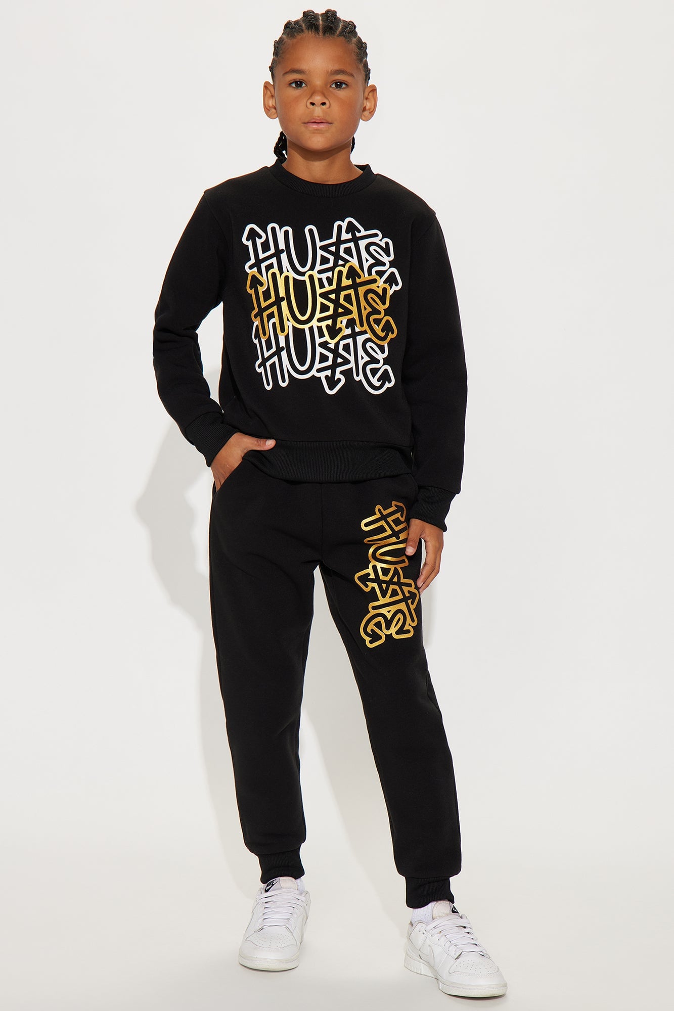 Mini Keep Hustling Sweatshirt And Jogger Pant Set - Black image 1