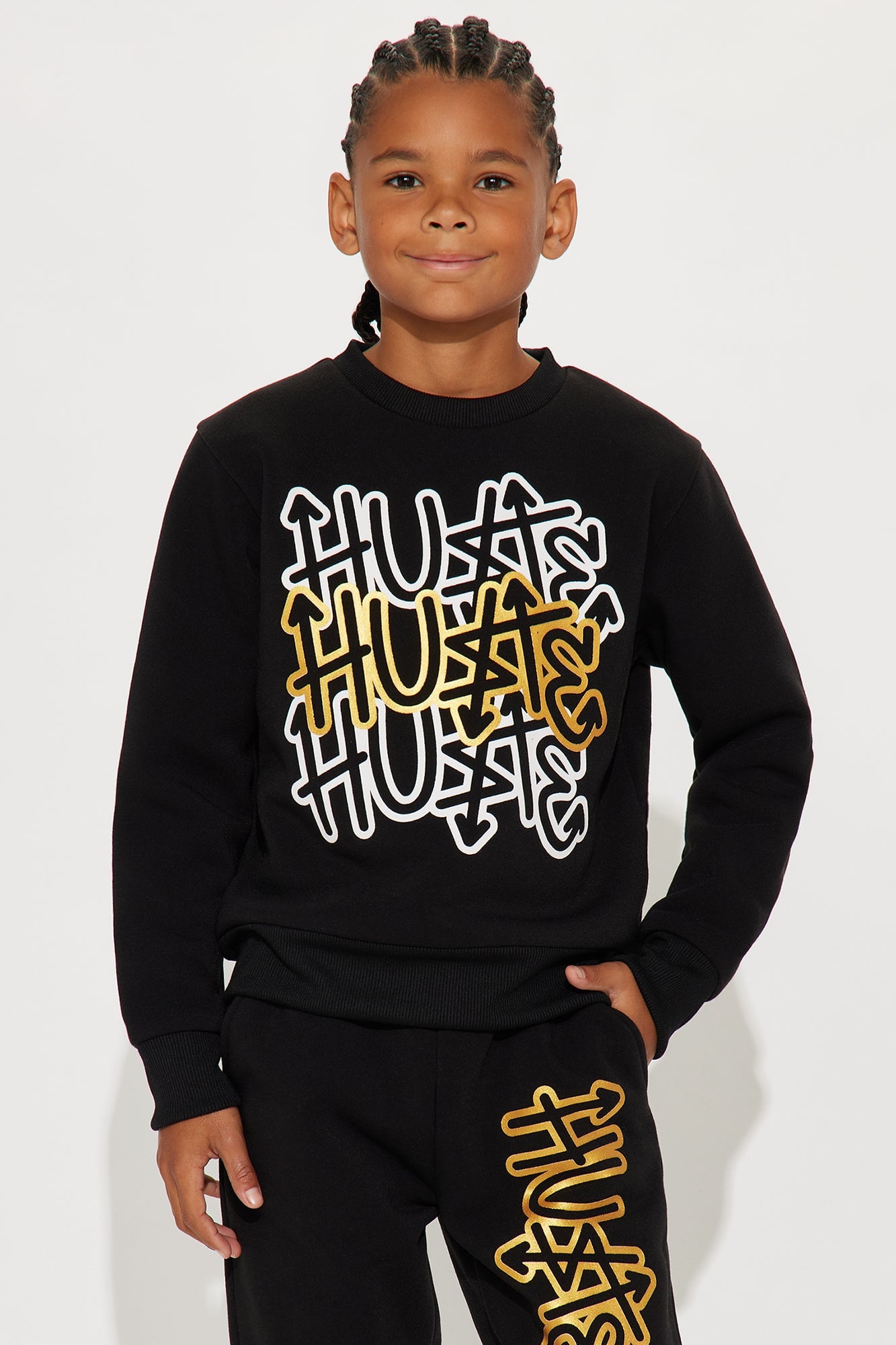 Mini Keep Hustling Sweatshirt And Jogger Pant Set - Black image 2