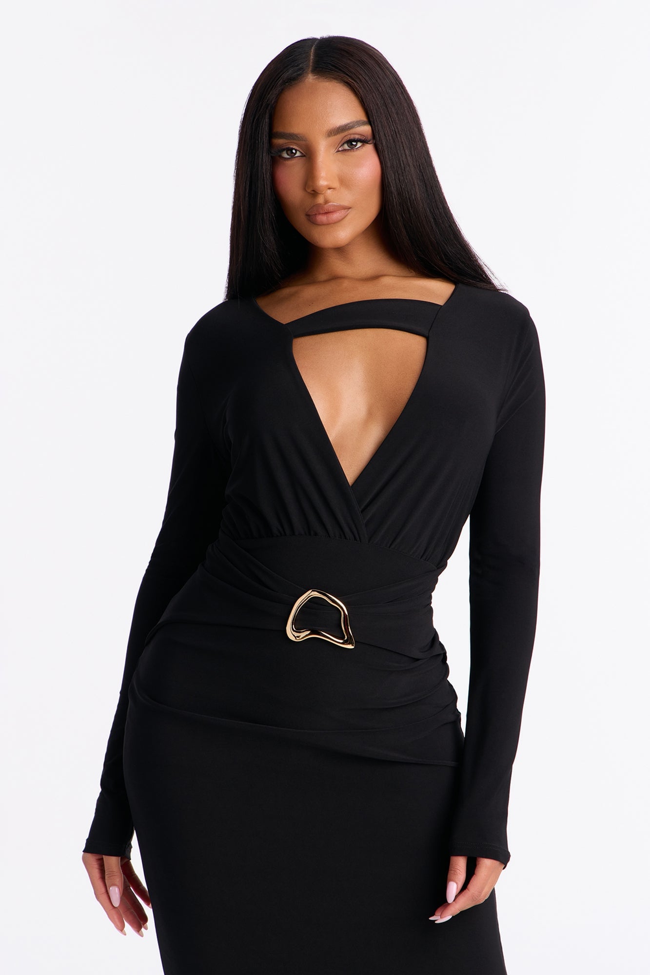 Nora Cut Out Midi Dress - Black image 5