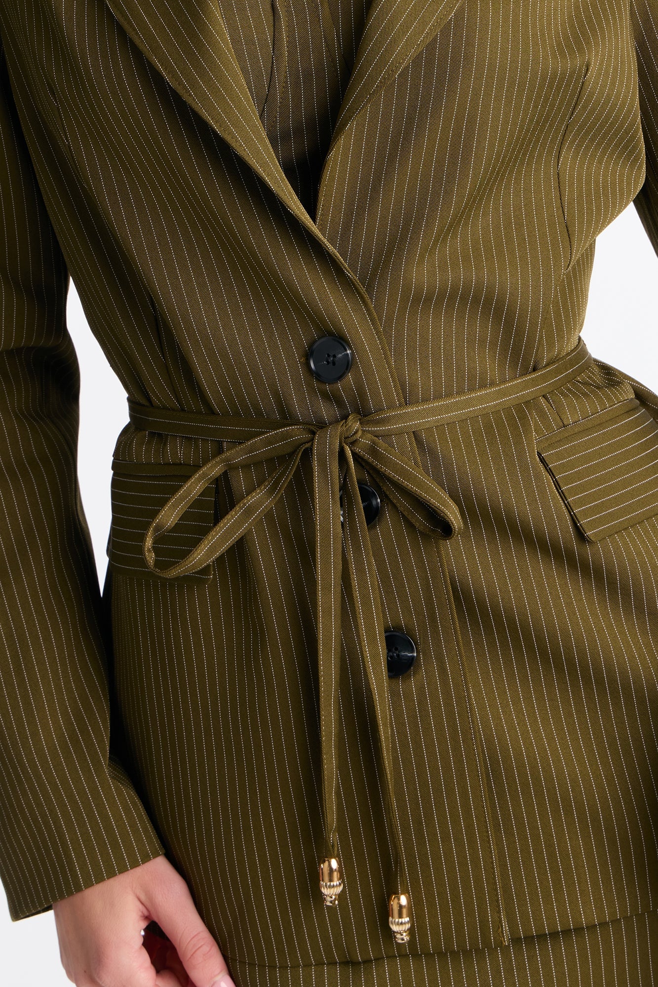 Piper Pinstripe Blazer & Midi Dress Set - Olive image 8