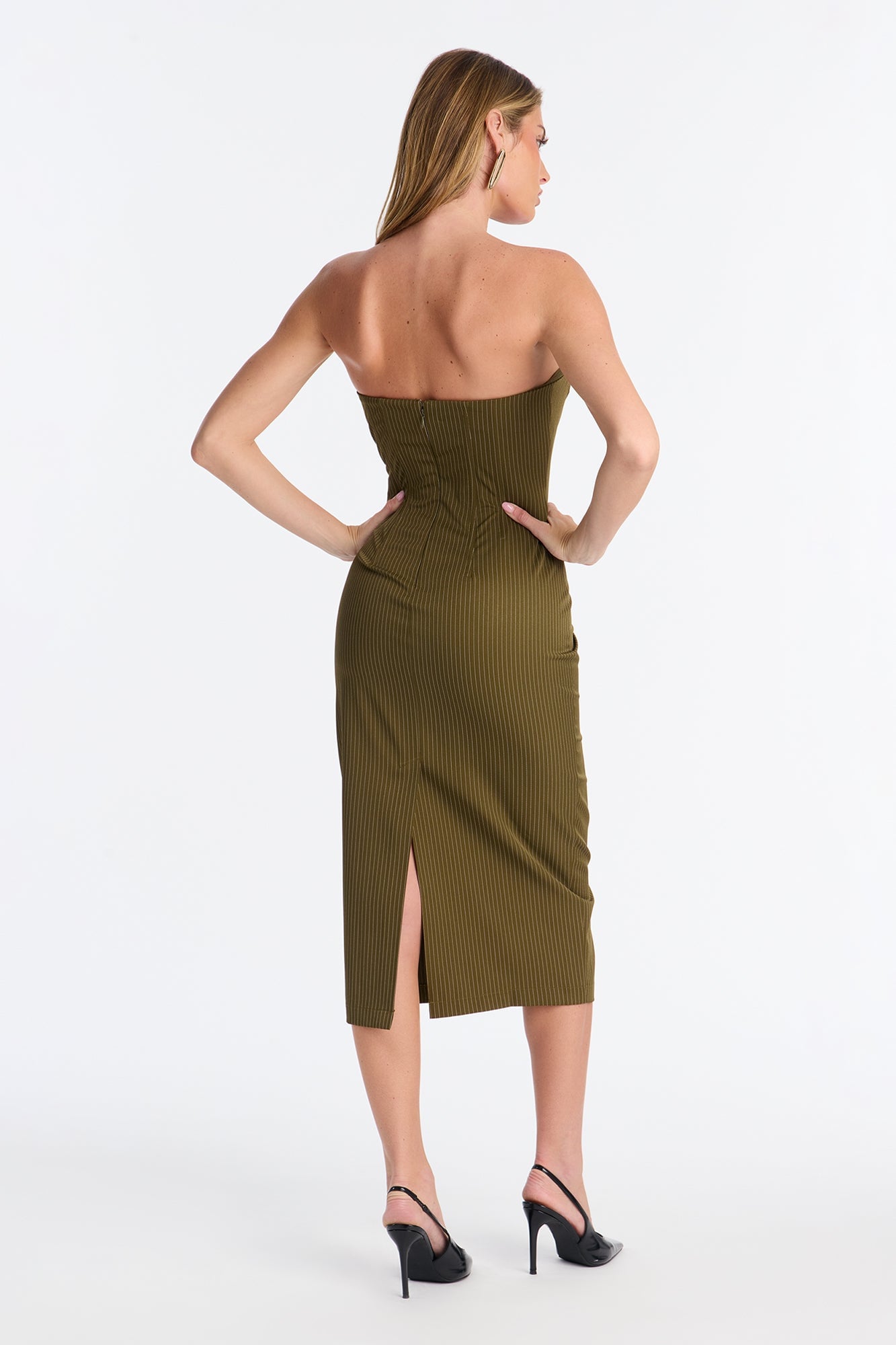 Piper Pinstripe Blazer & Midi Dress Set - Olive image 9