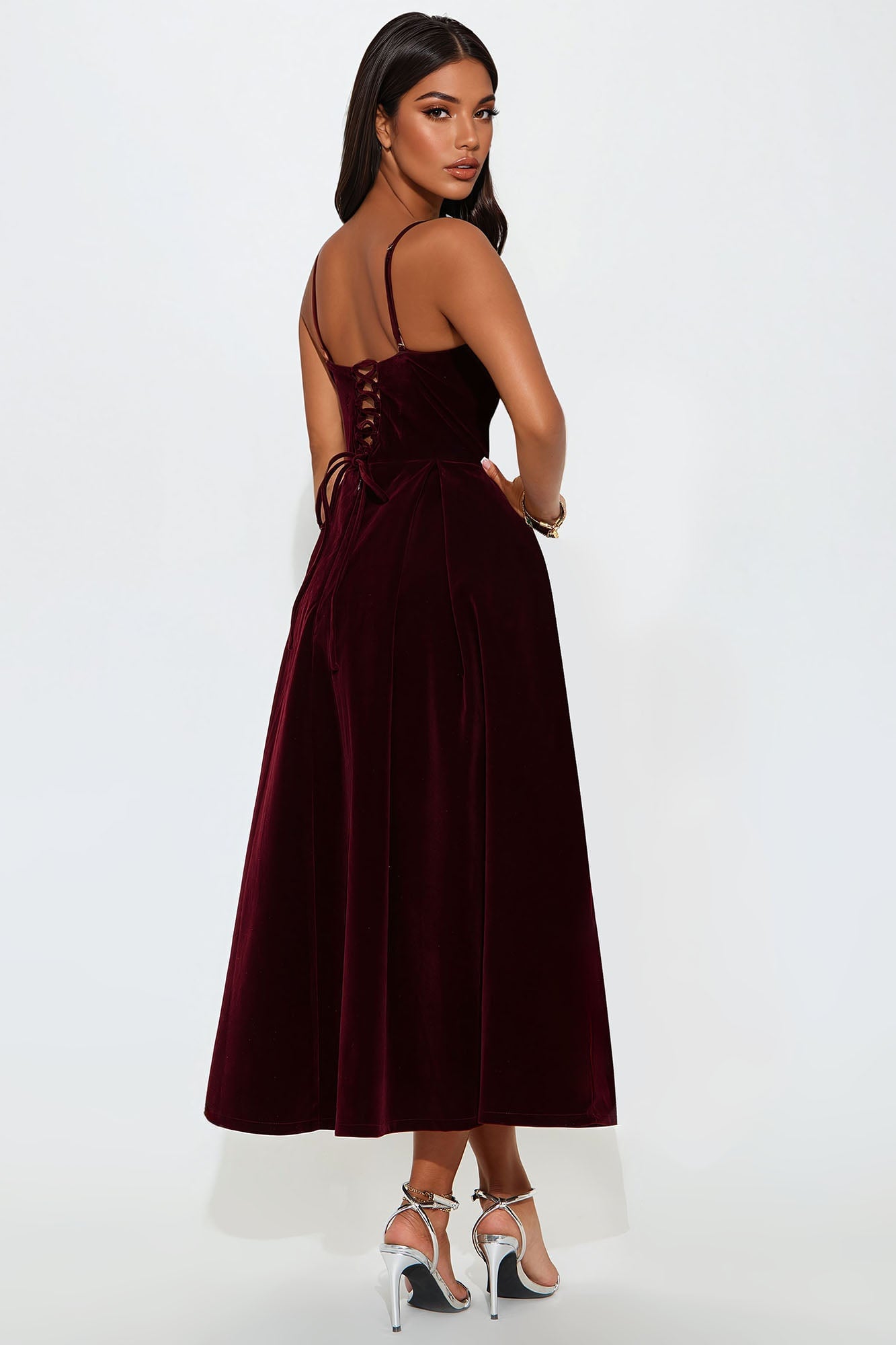 Head Over Heels Velvet Midi Dress - Wine image 7