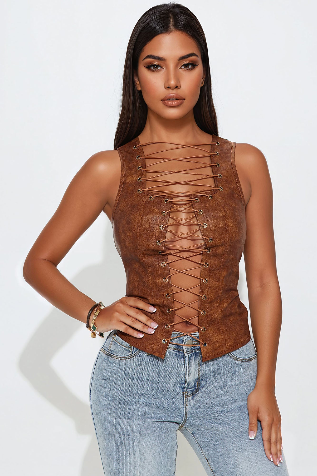 Perfect Affair Faux Leather Top - Brown image 5