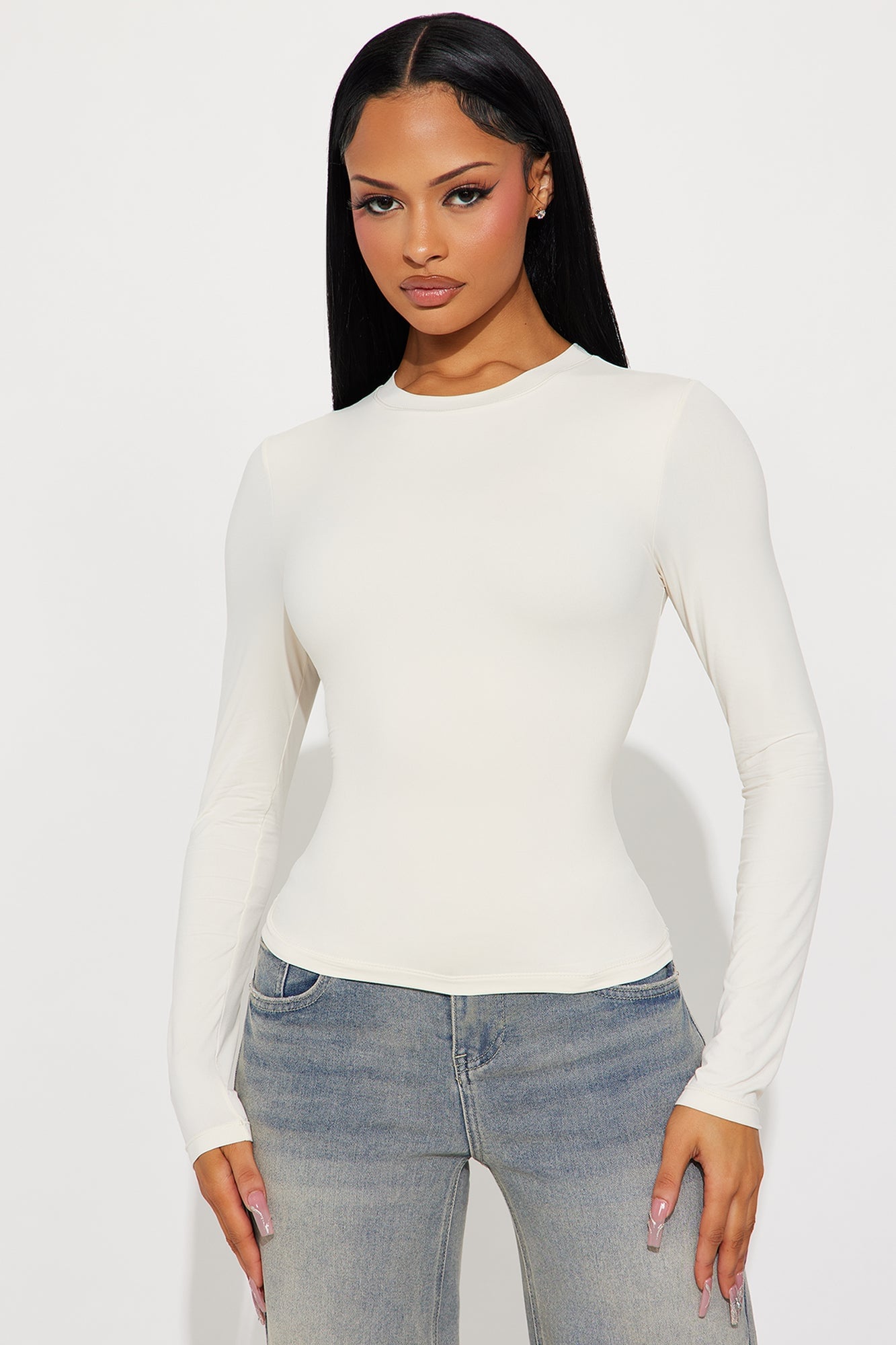 Second Skin Double Lined Long Sleeve Top - Bone image 4
