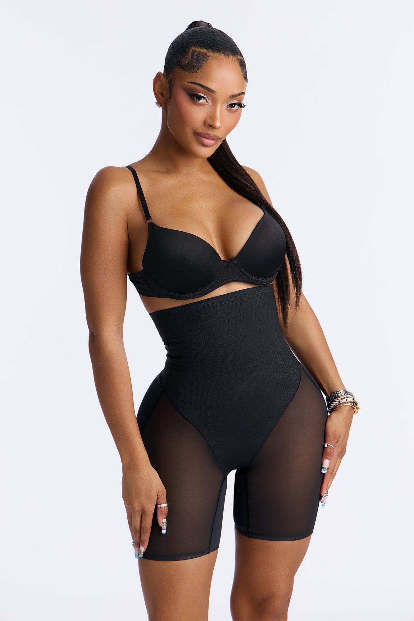 Microfiber Power Mesh Butt Shaping Thigh Short - Black image 5