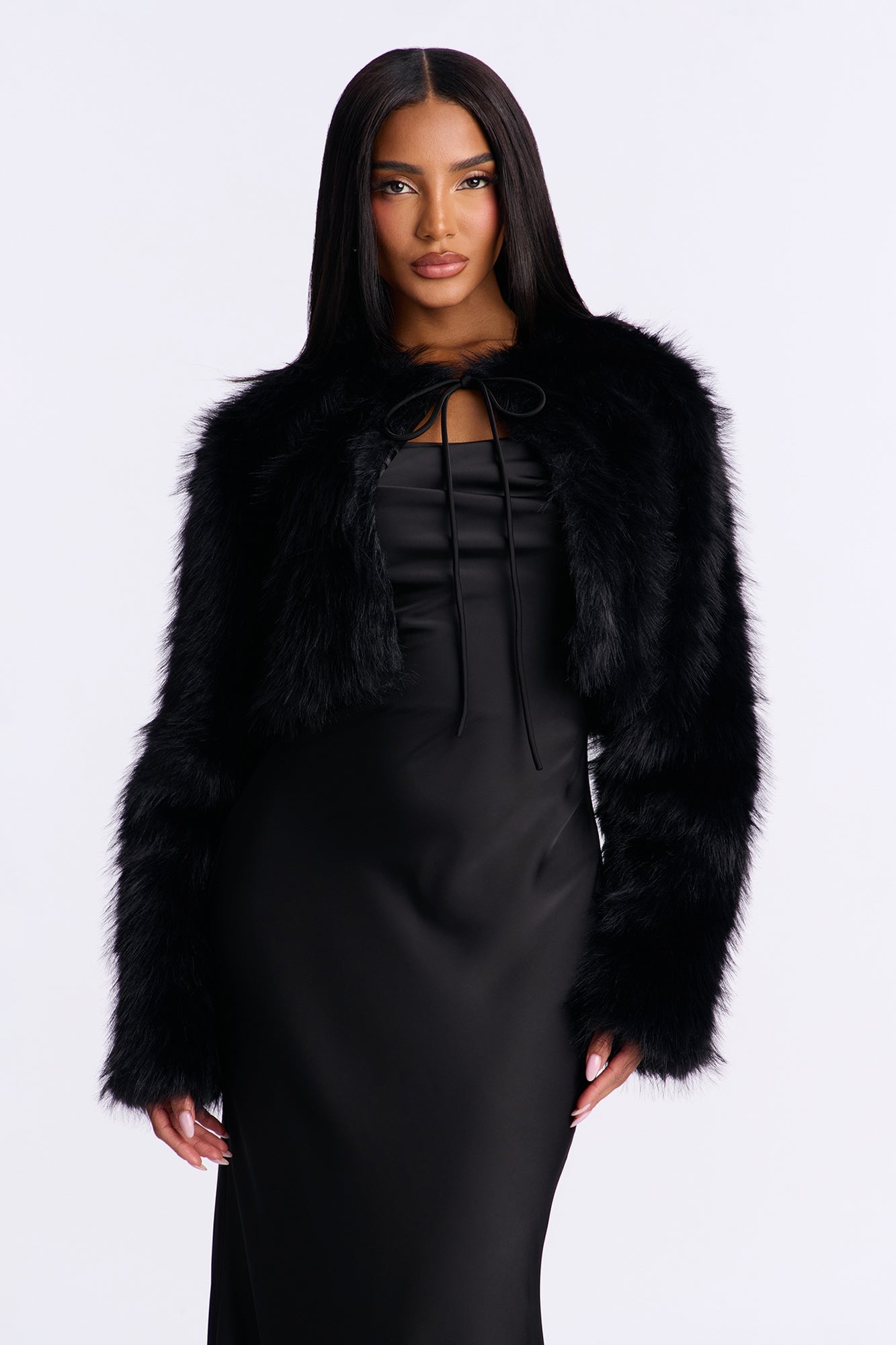 Elegant Evening Satin Gown And Jacket Set - Black image 3