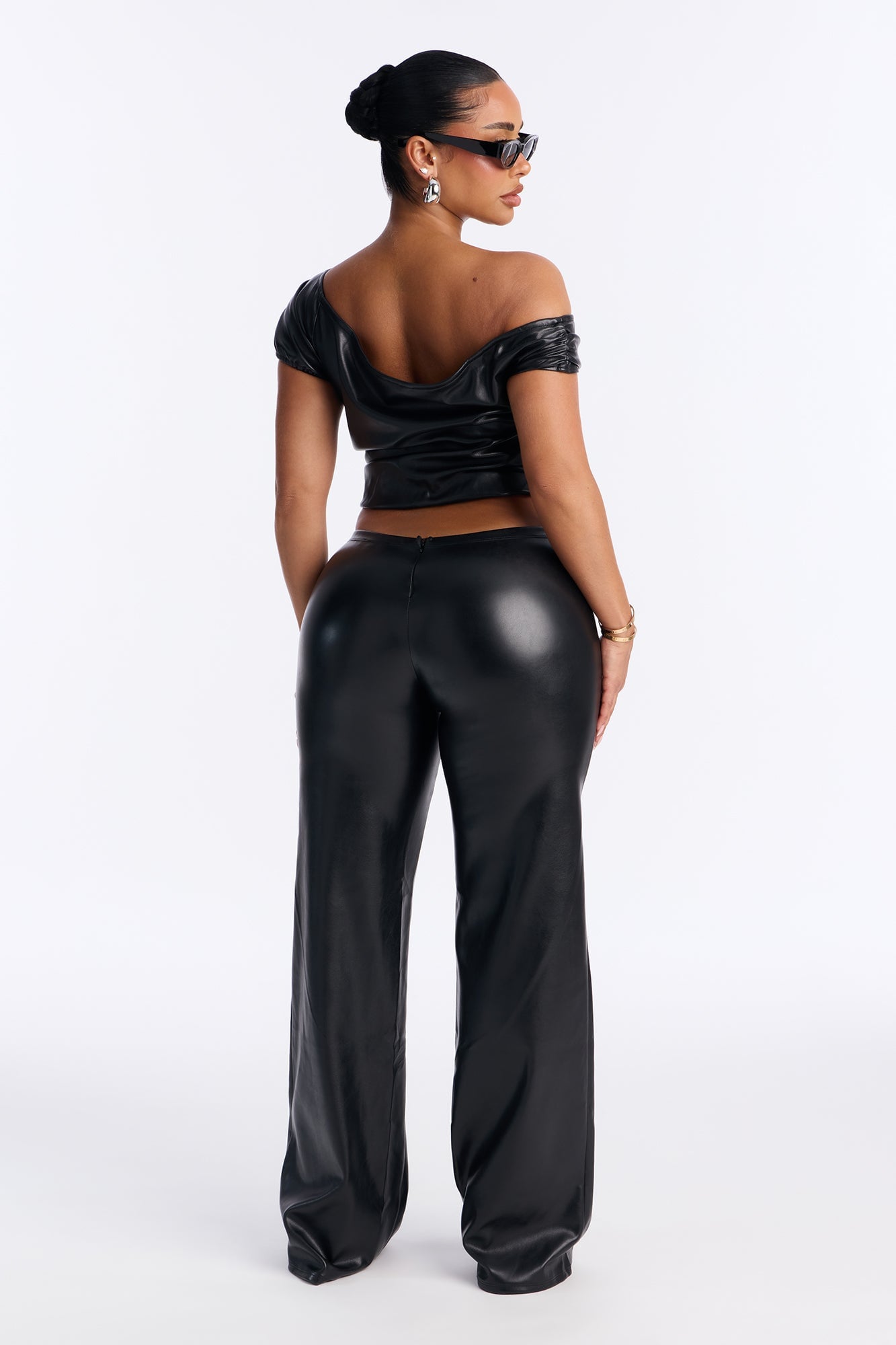 Roxy FAUX leather low rIse straight leg pant set - Black image 3