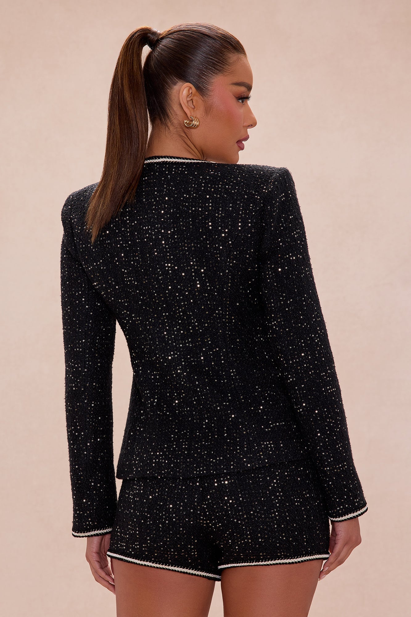 Livy Sequin Tweed Short Set - Black image 5