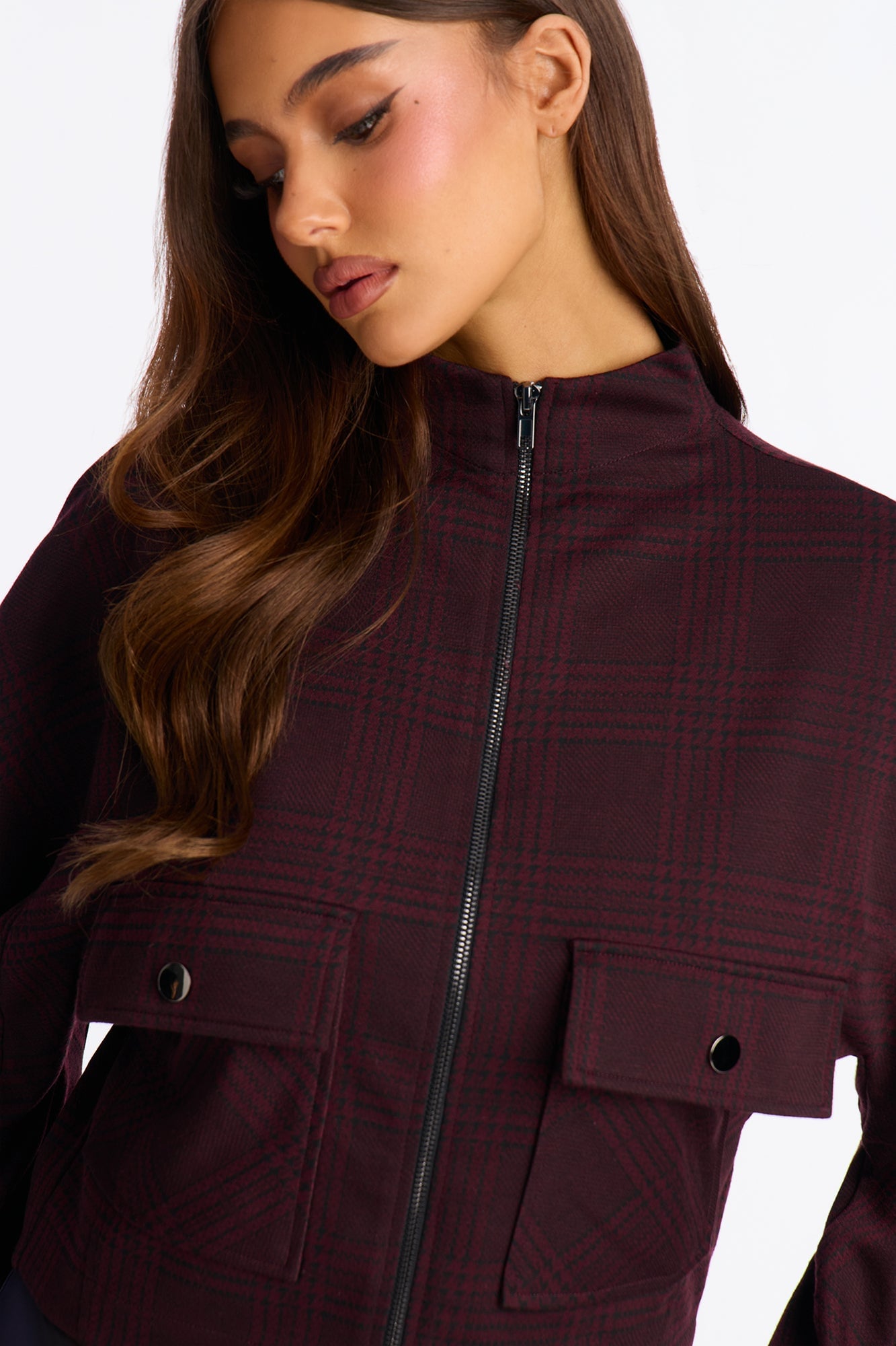 Layla Plaid Jacket Short Set - Wine image 7