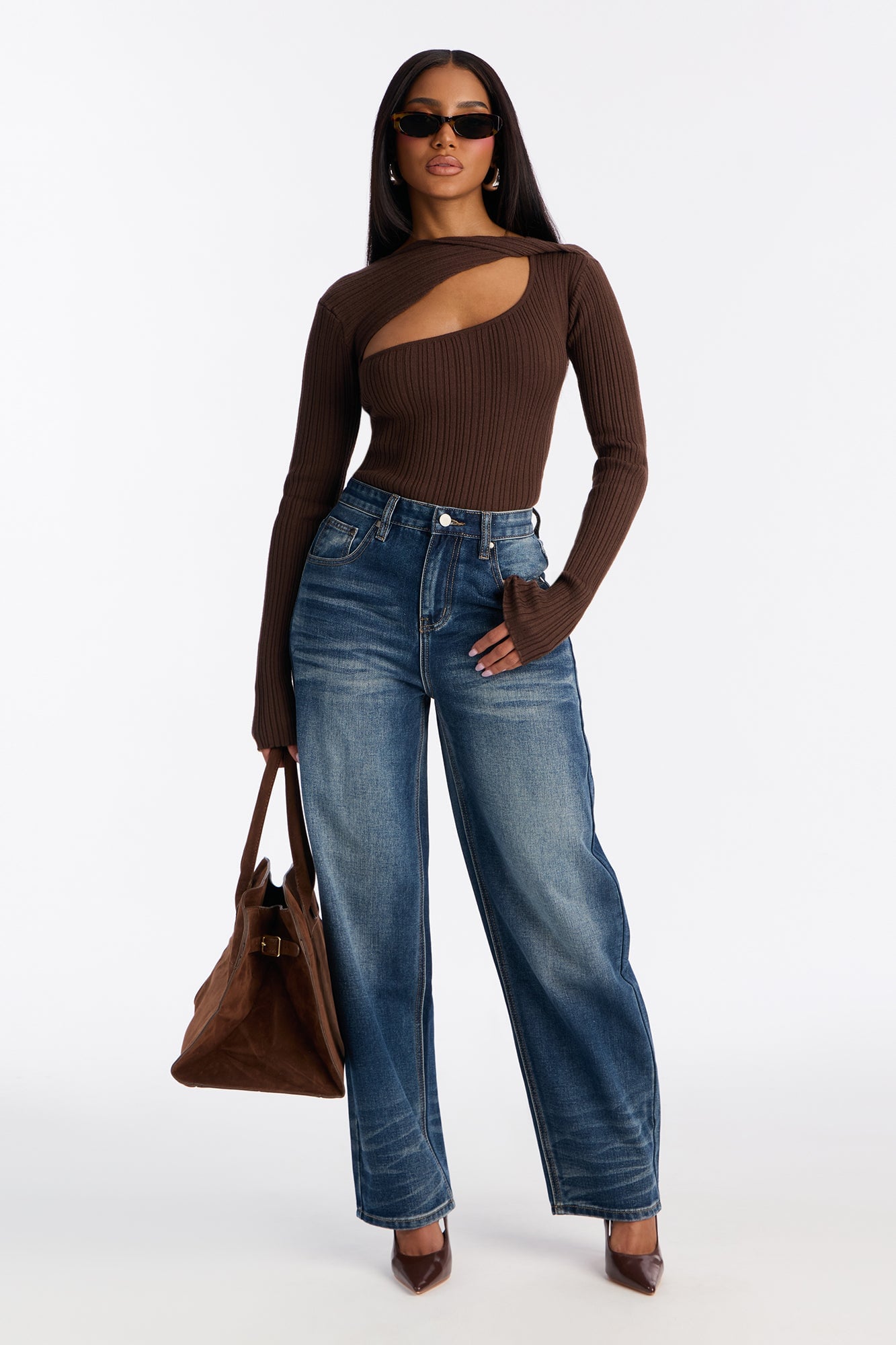 Serena Twist Sweater Top - Brown image 5