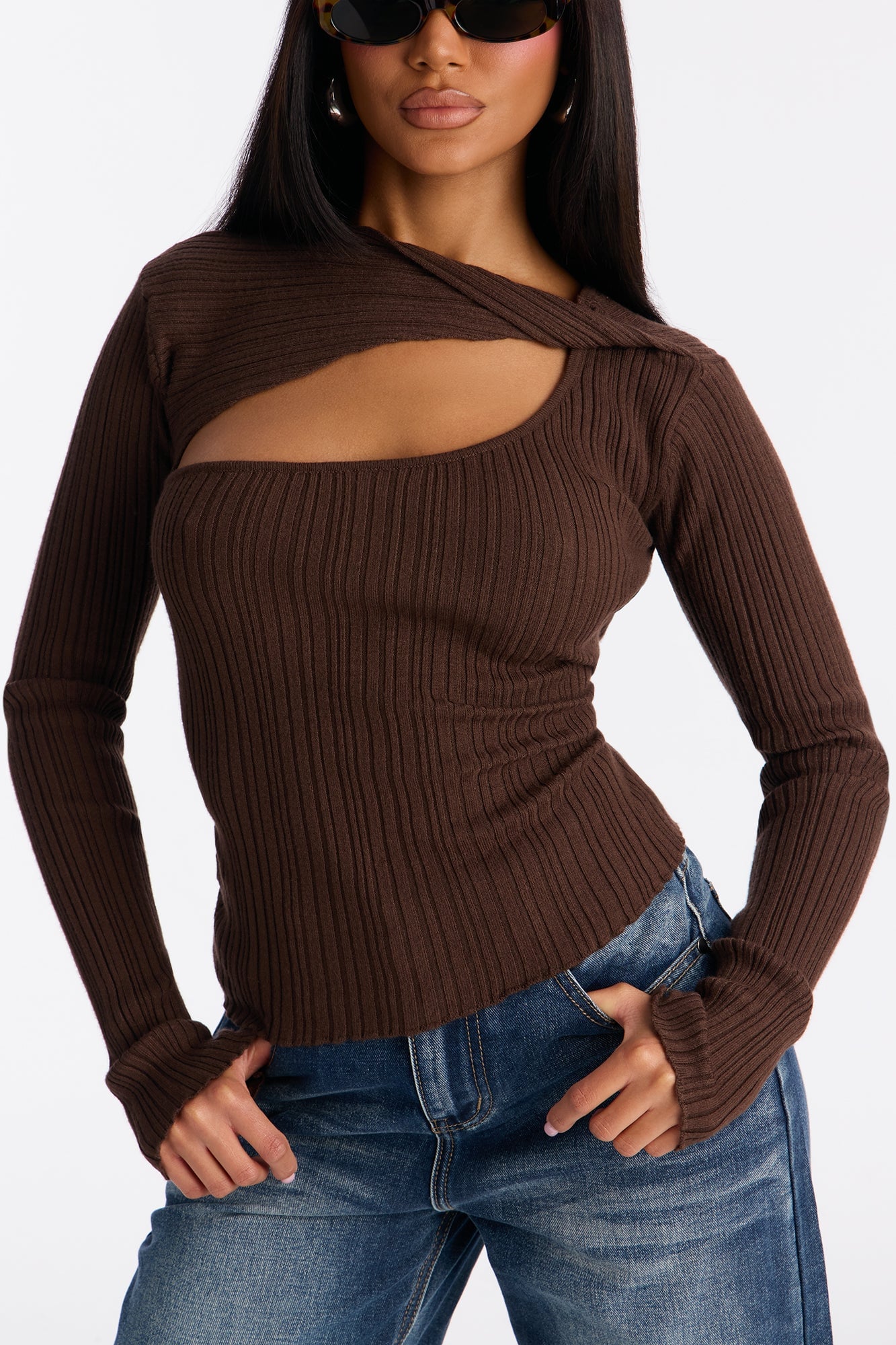 Serena Twist Sweater Top - Brown image 6