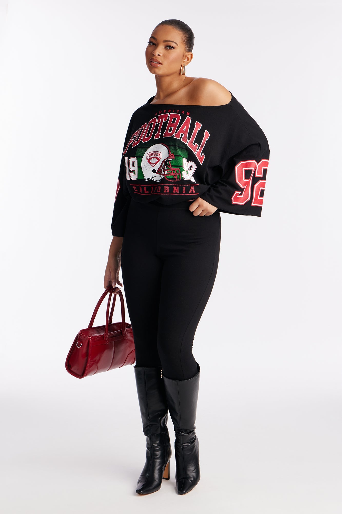 Game Day Off Shoulder Bodysuit Pant Set - Black image 4