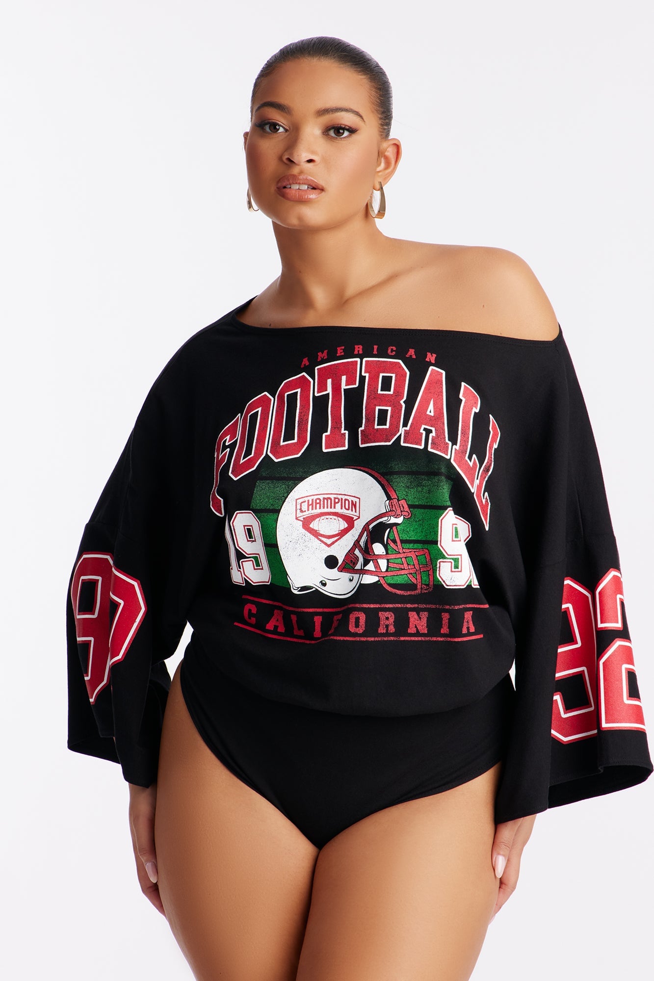Game Day Off Shoulder Bodysuit Pant Set - Black image 5