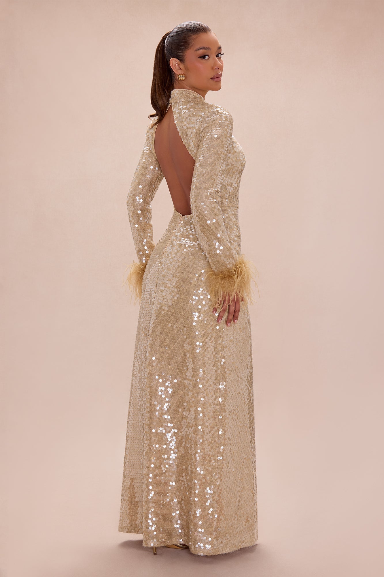 Elise Backless Sequin Maxi Dress - Gold image 4