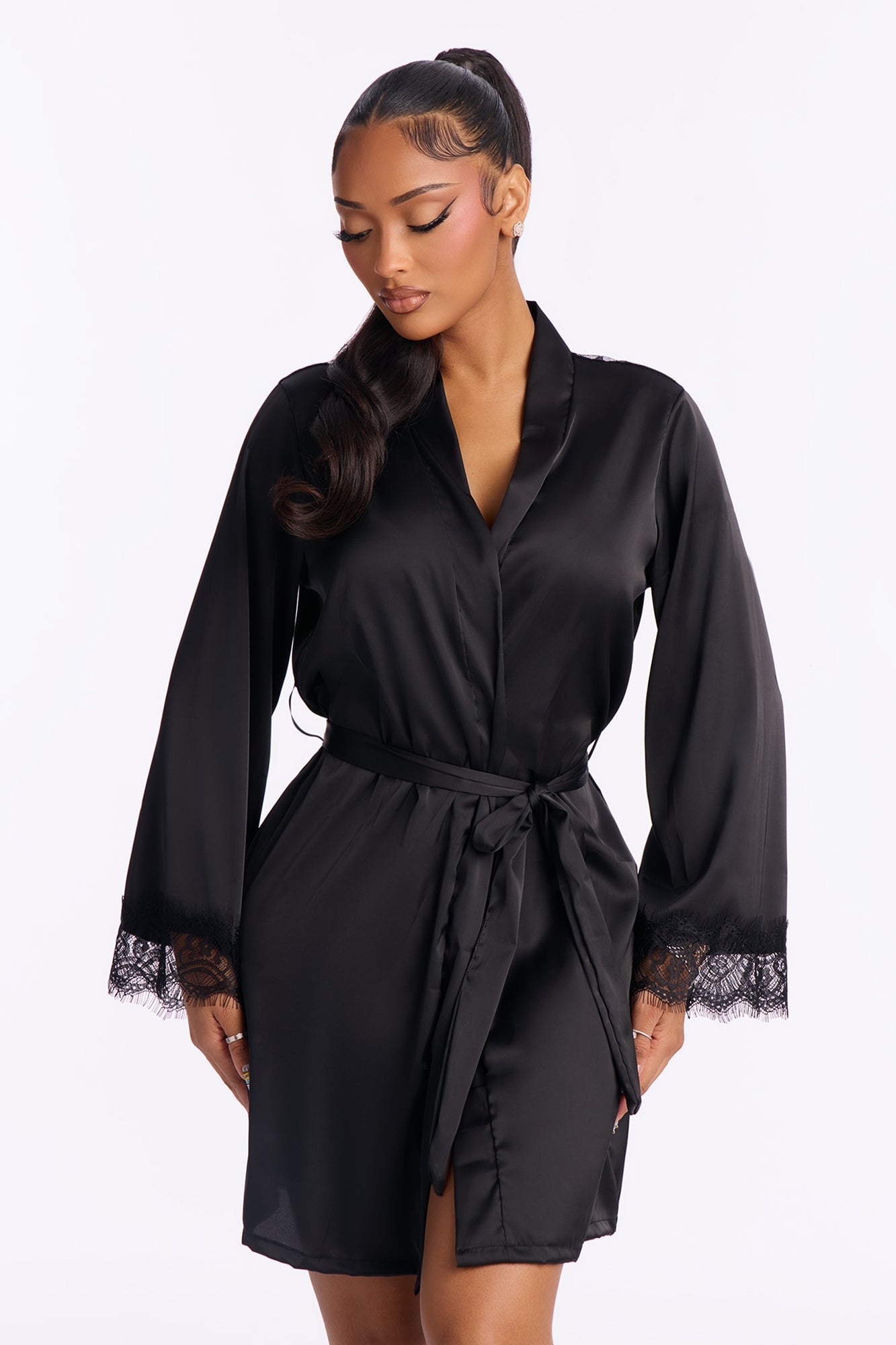Gianna Satin Robe - Black image 4
