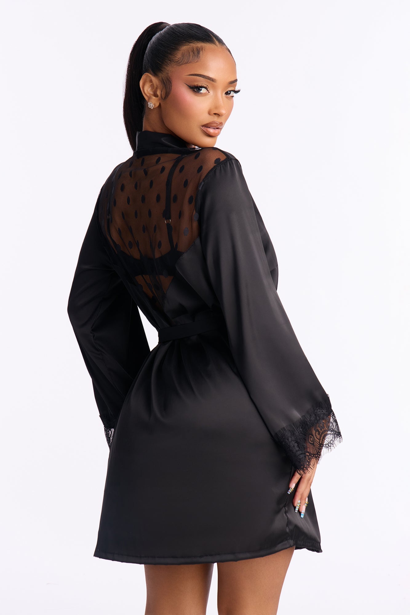 Gianna Satin Robe - Black image 5