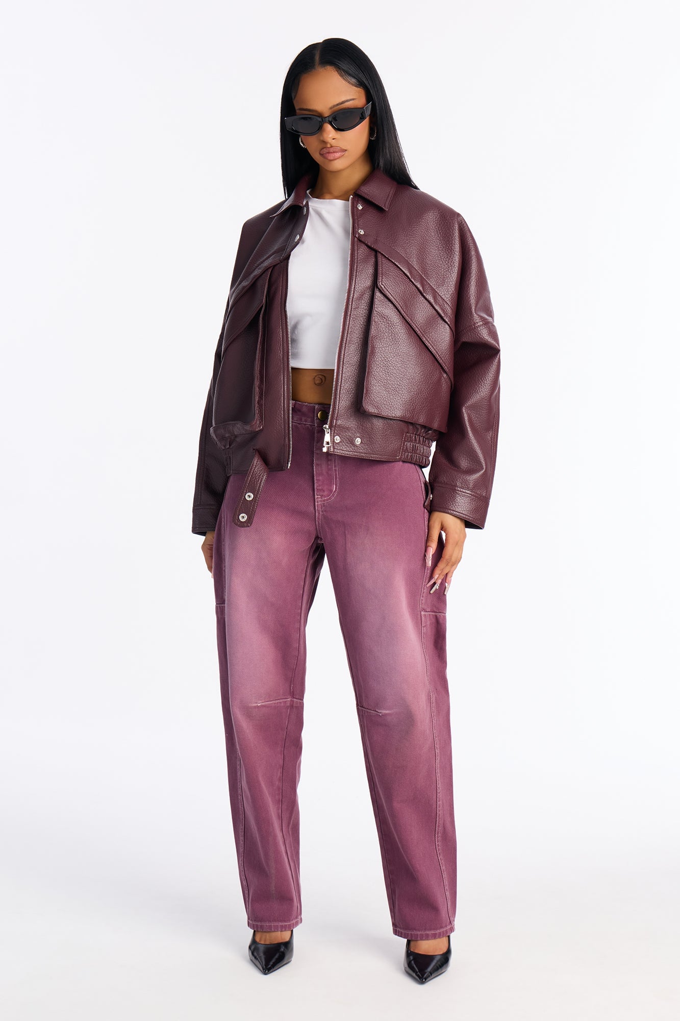 Bailey Buckle Loose Fit Jeans - Plum image 1