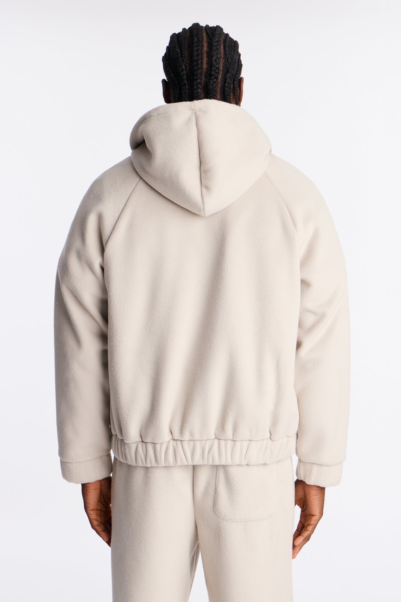 Fuzzy Textured Premium Zip Up Hoodie - Stone image 8