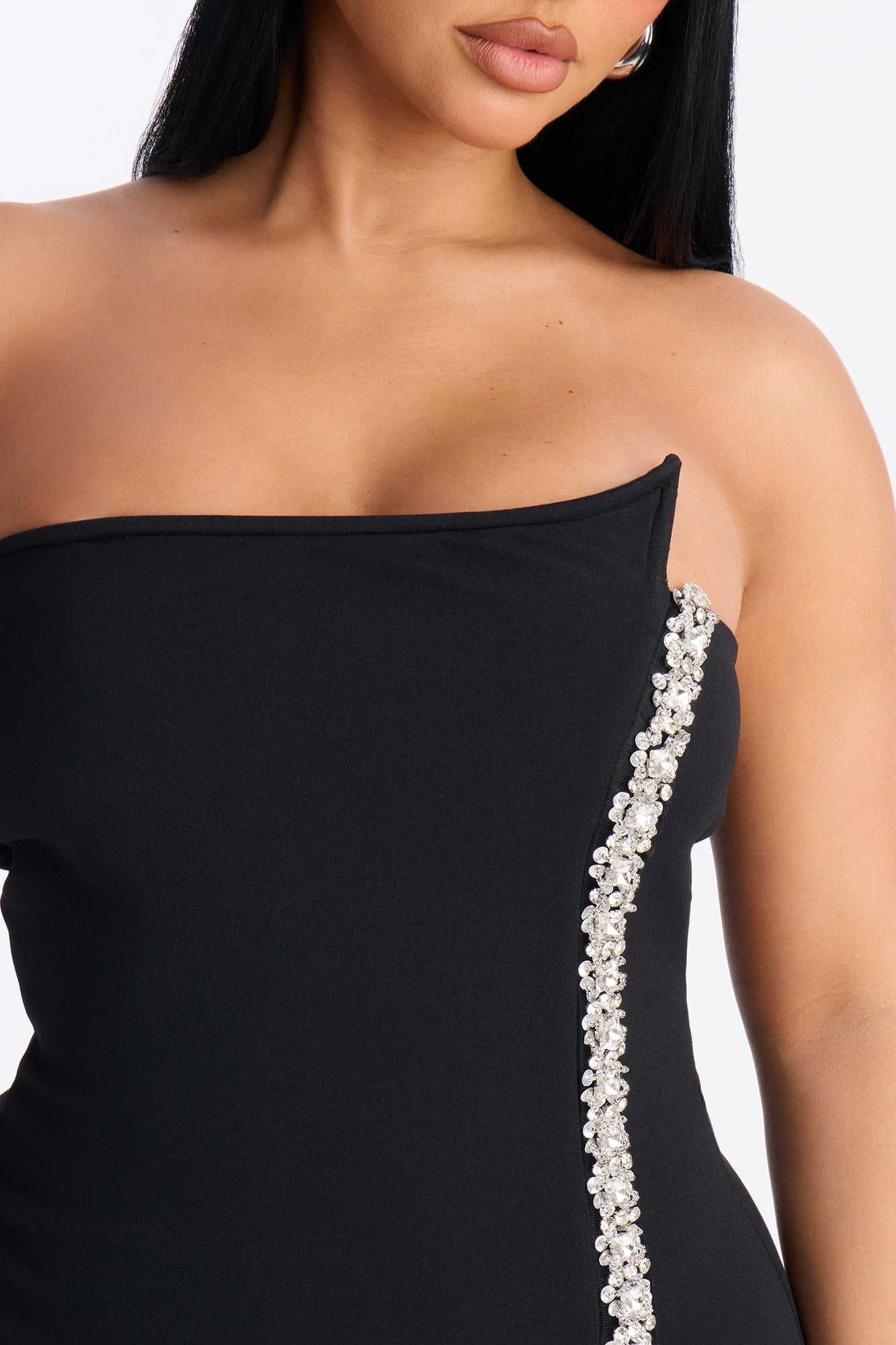 Naomi Asymmetrical Rhinestone Midi Dress - Black image 6