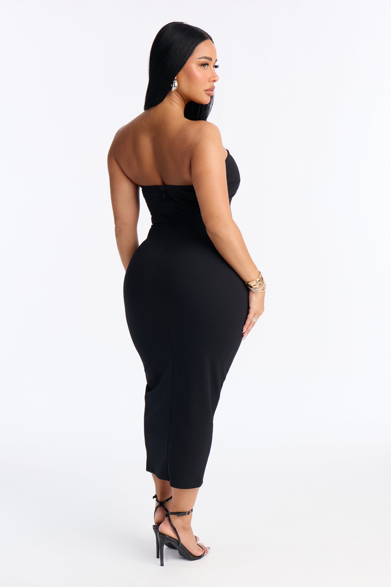 Naomi Asymmetrical Rhinestone Midi Dress - Black image 7