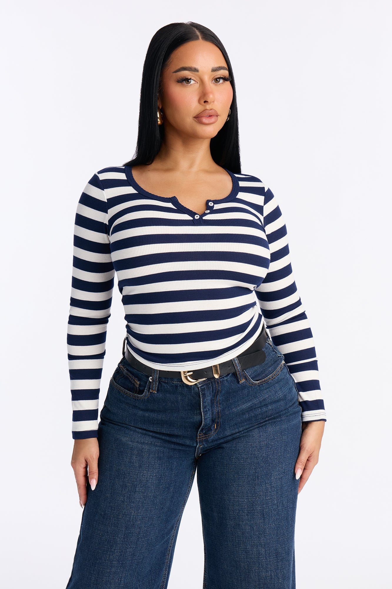 Katherine Striped Long Sleeve Top - Navy image 6