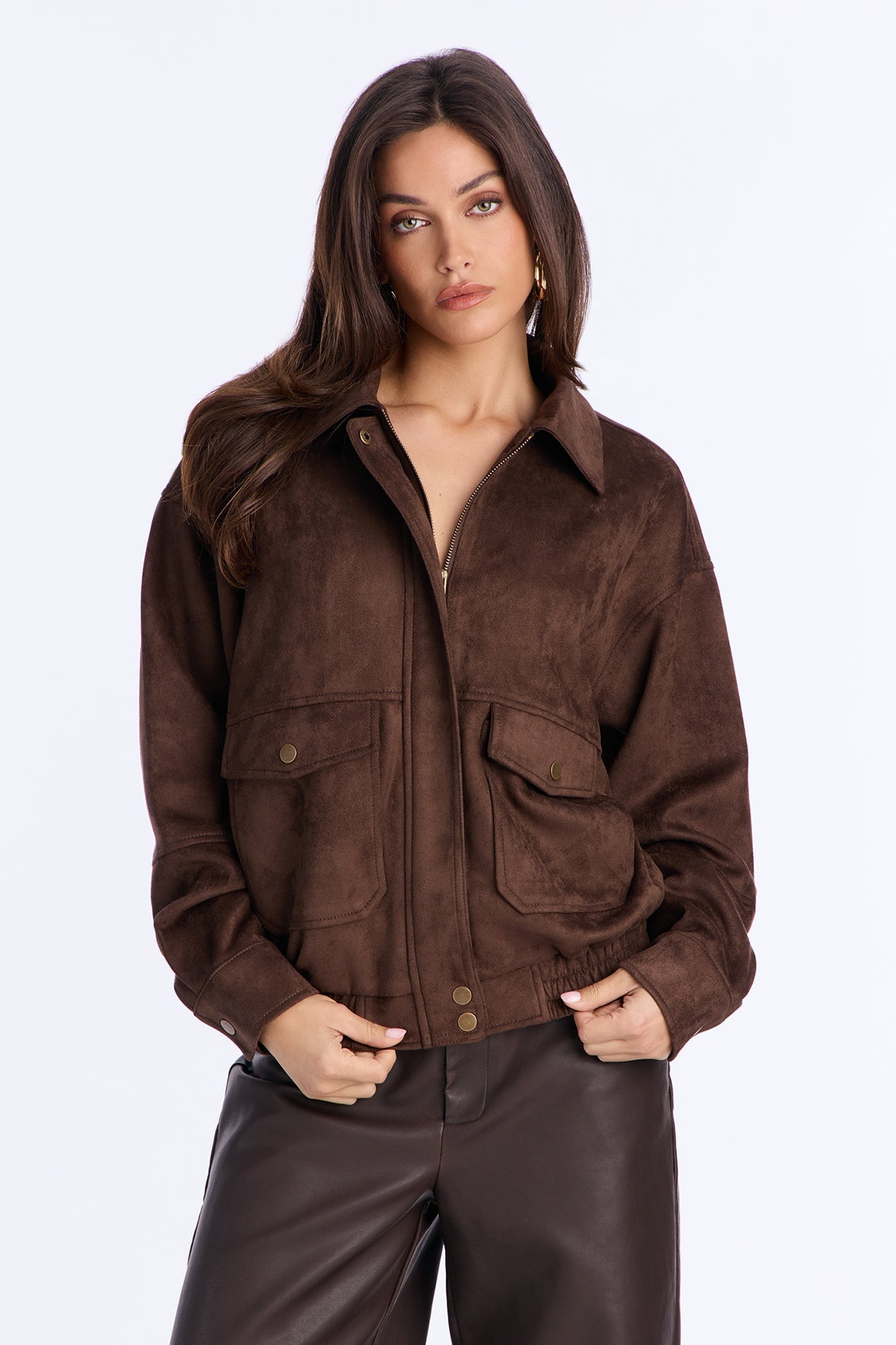 Teagan Faux Suede Bomber Jacket - Cognac image 1