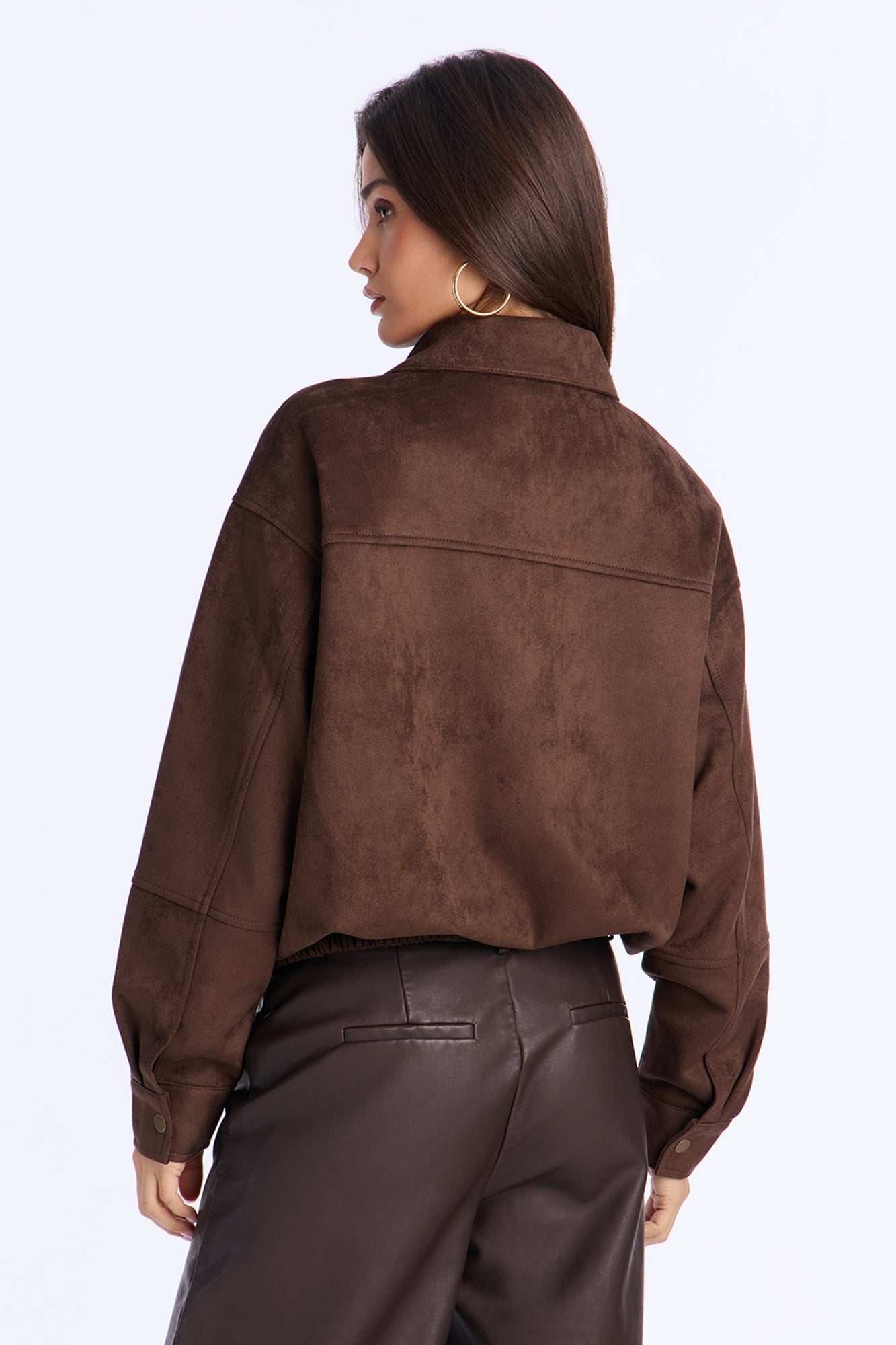 Teagan Faux Suede Bomber Jacket - Cognac image 3
